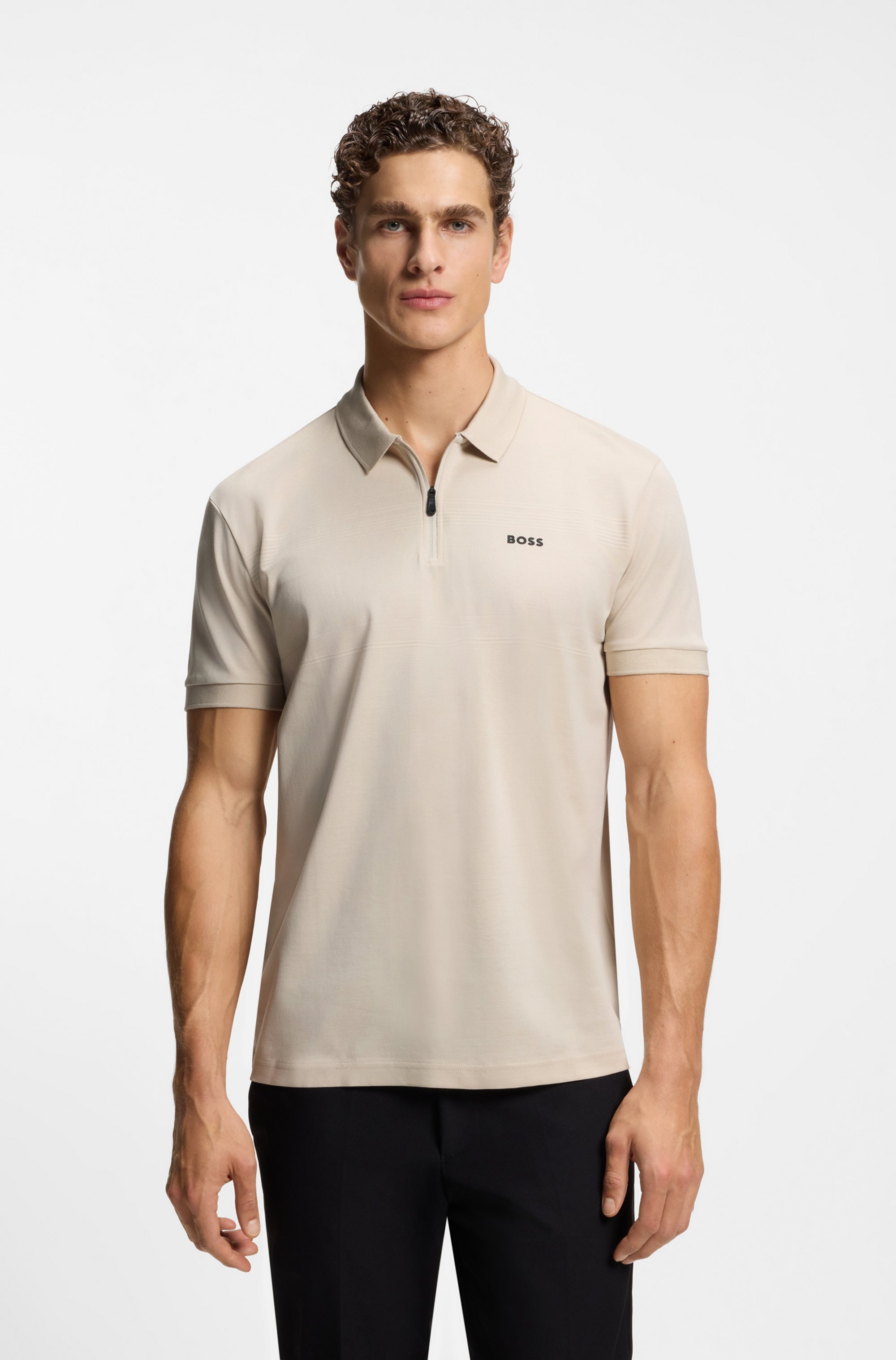 Structured-cotton polo shirt with zip neck