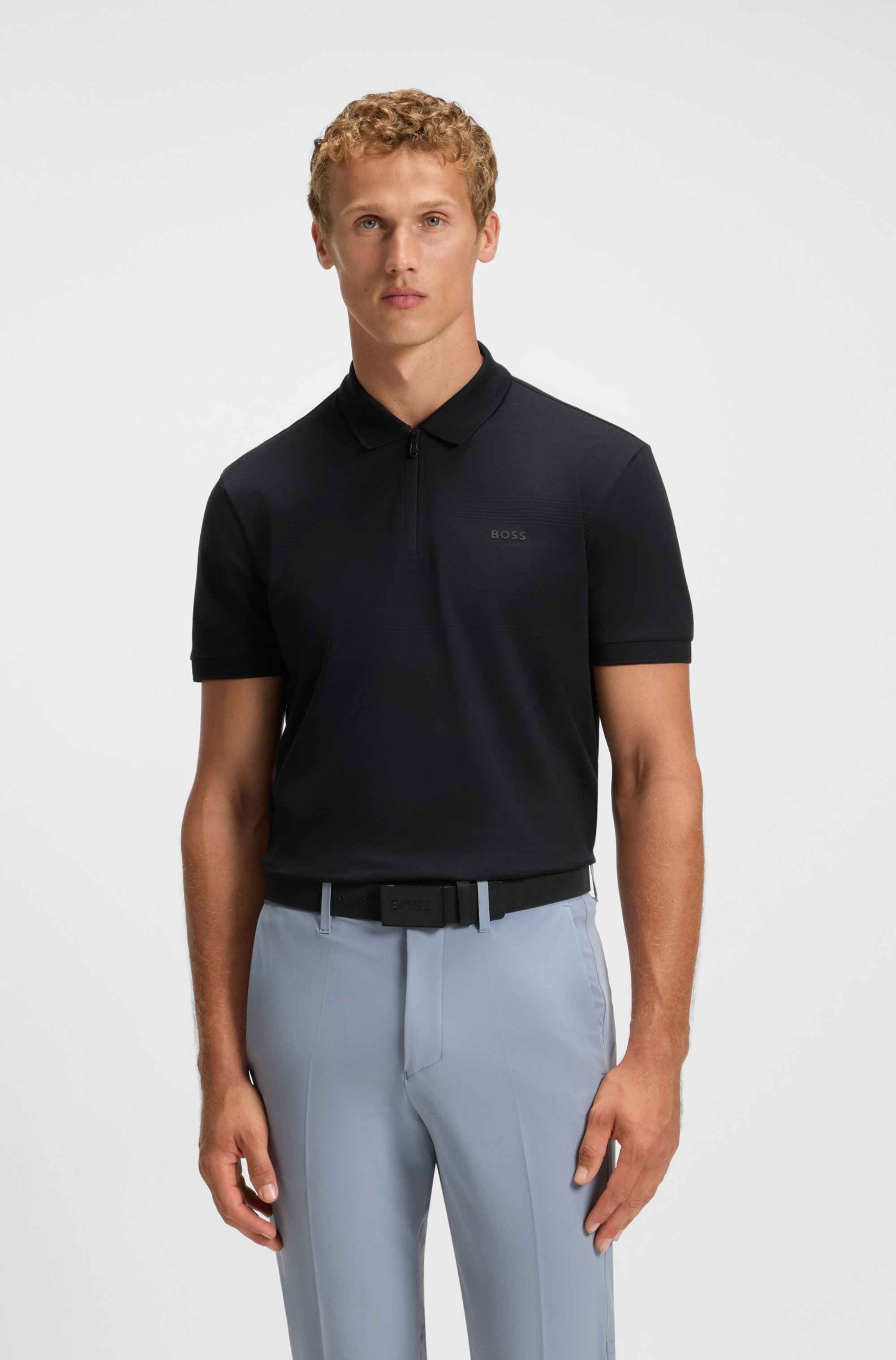 Structured-cotton polo shirt with zip neck