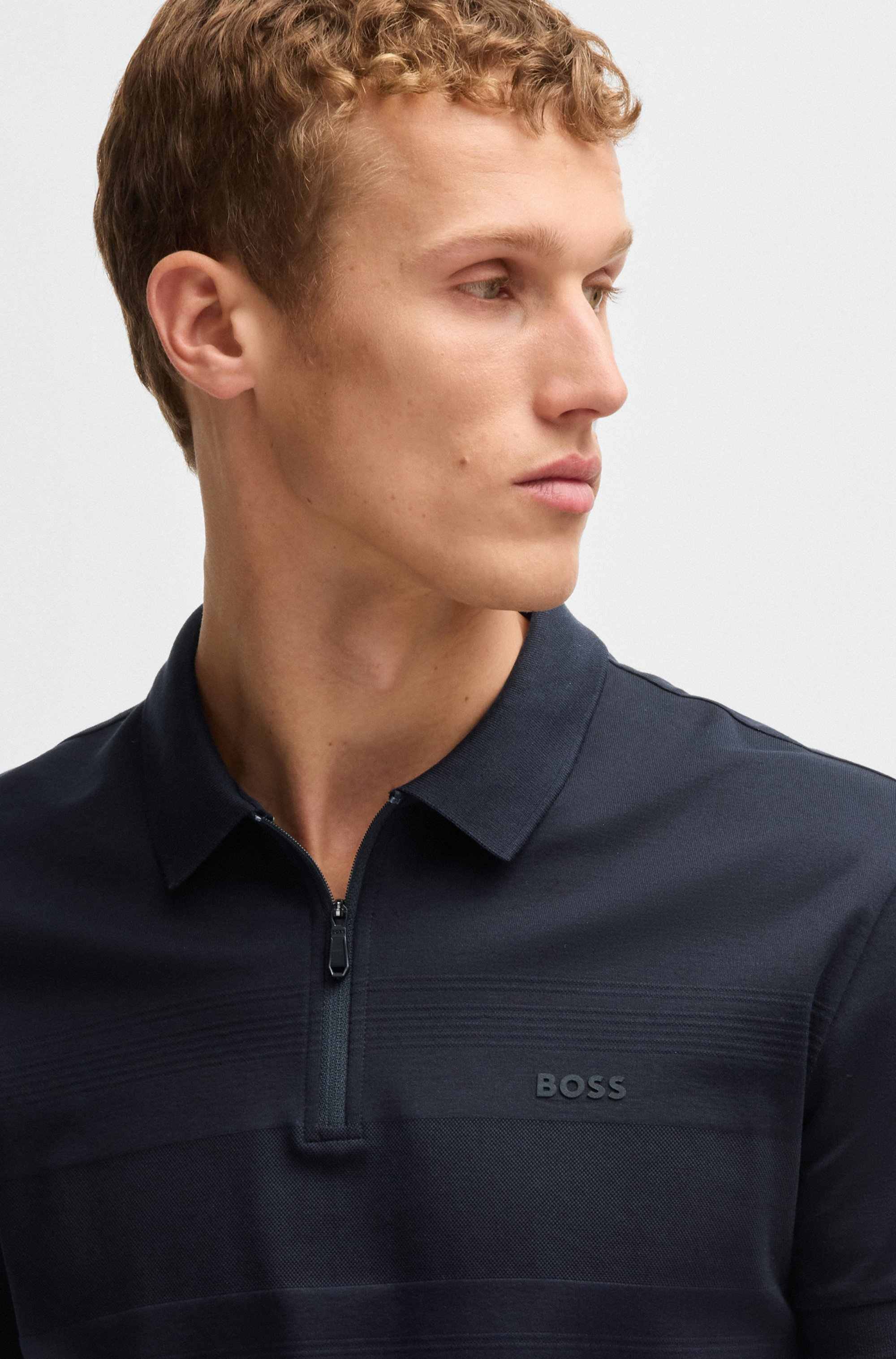 Structured-cotton polo shirt with zip neck
