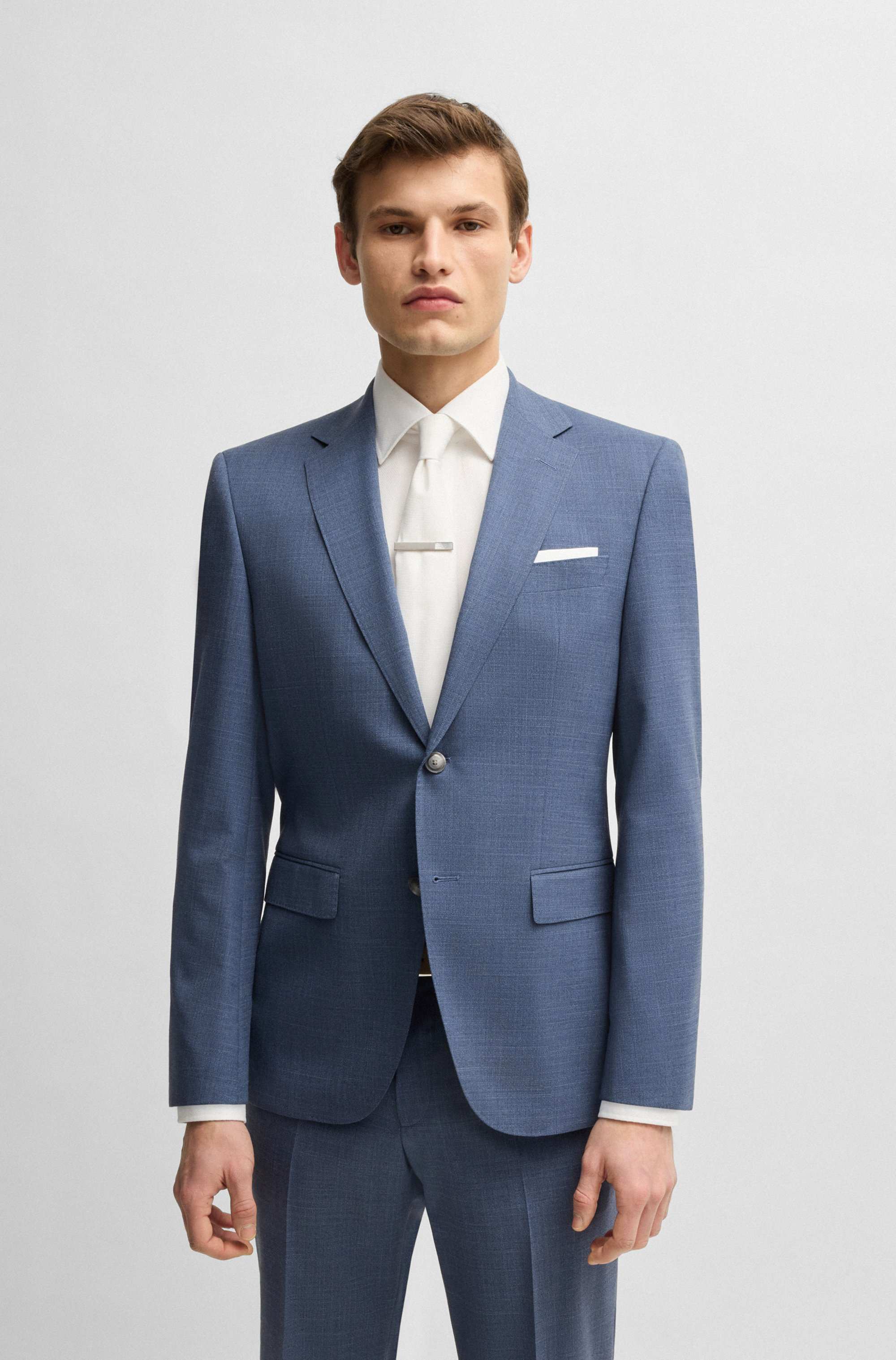 Regular-fit suit in patterned stretch cloth