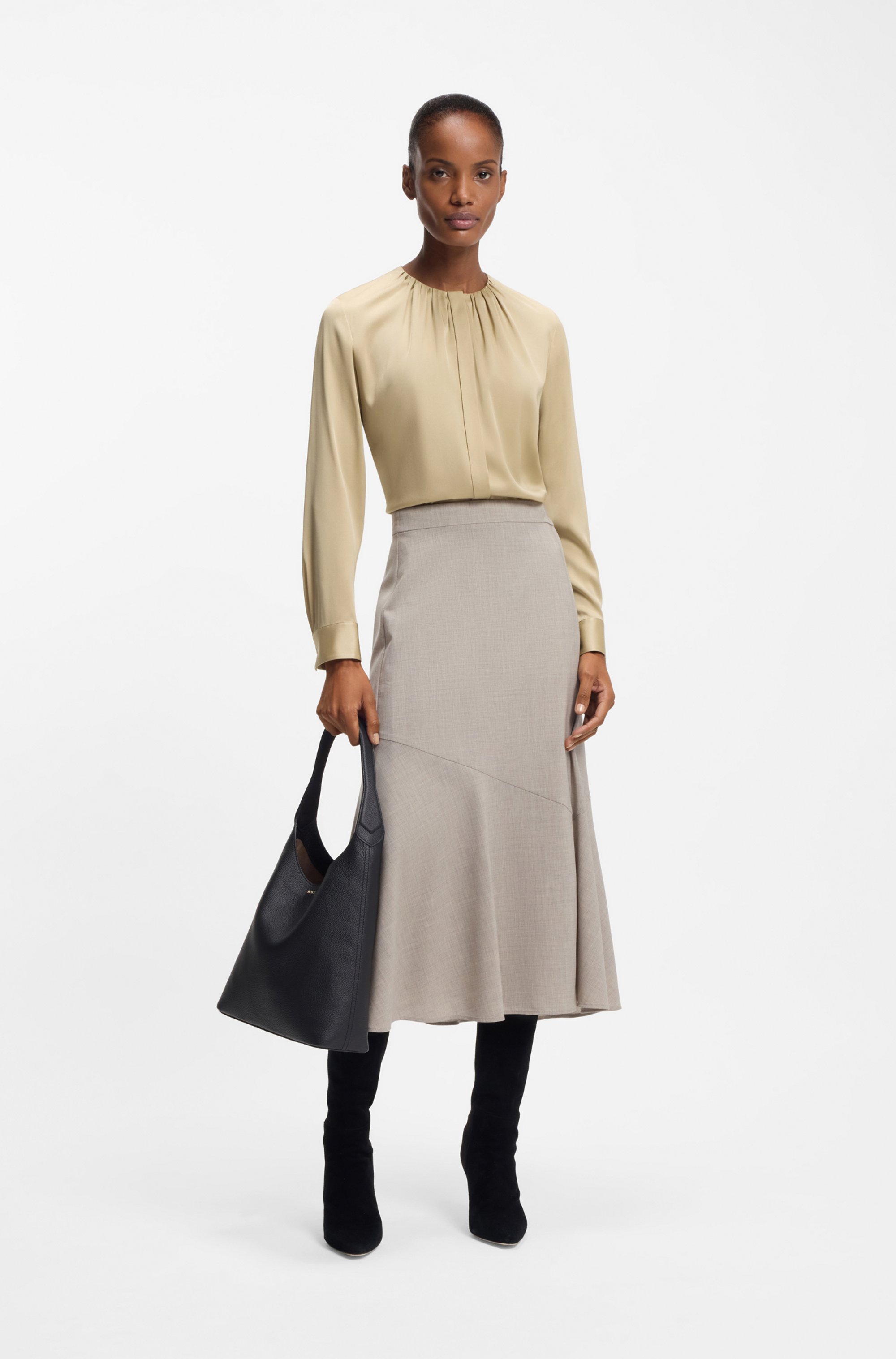 Collarless regular-fit blouse in stretch silk