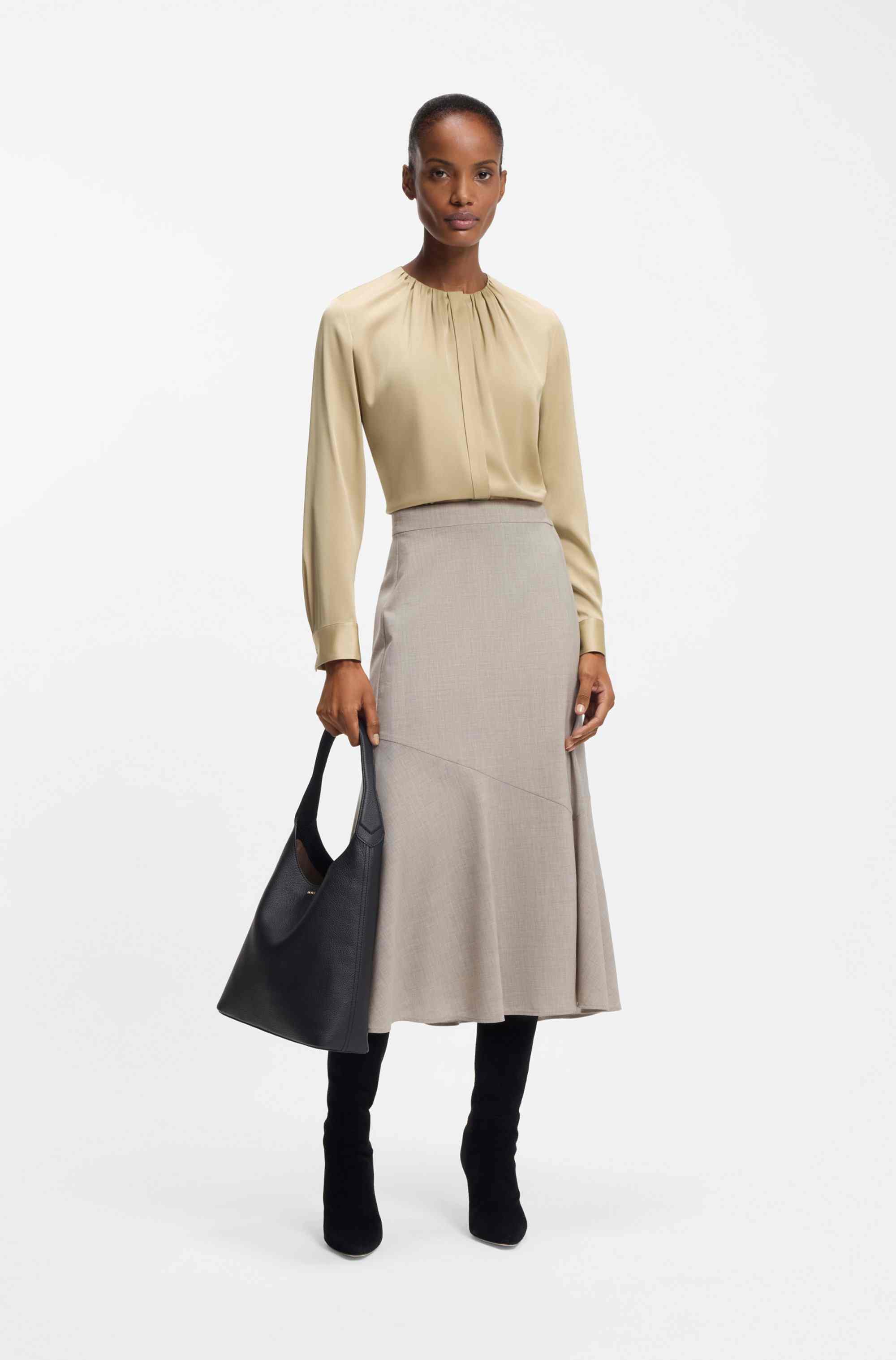 Collarless regular-fit blouse in stretch silk