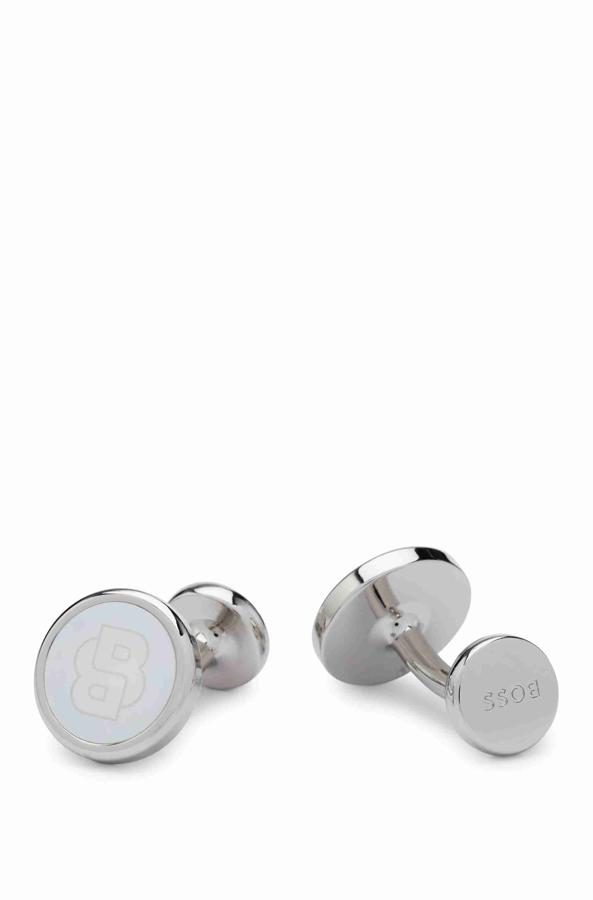 Round brass cufflinks with Double B monogram insert