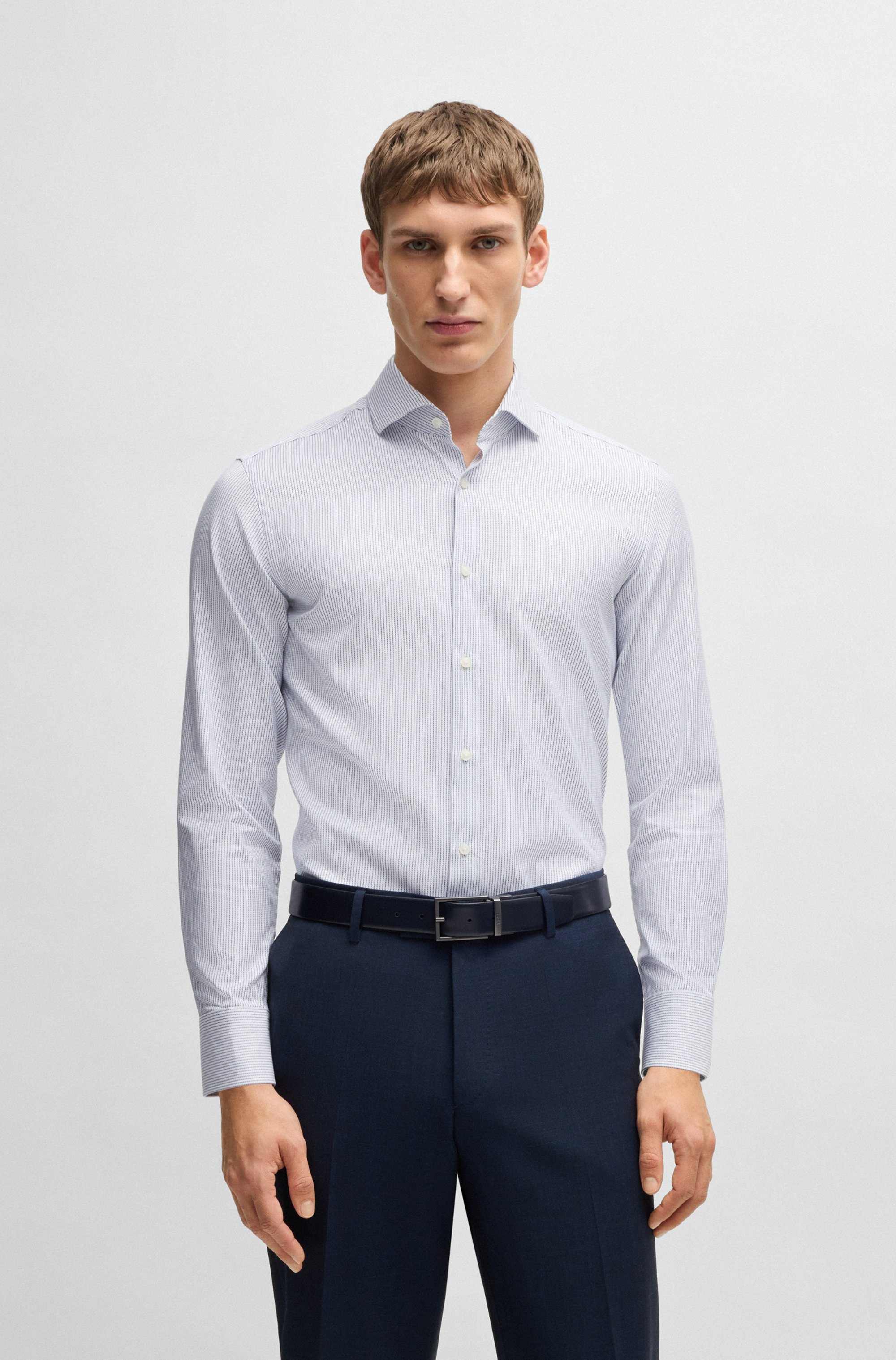 Slim-fit shirt in easy-iron striped cotton