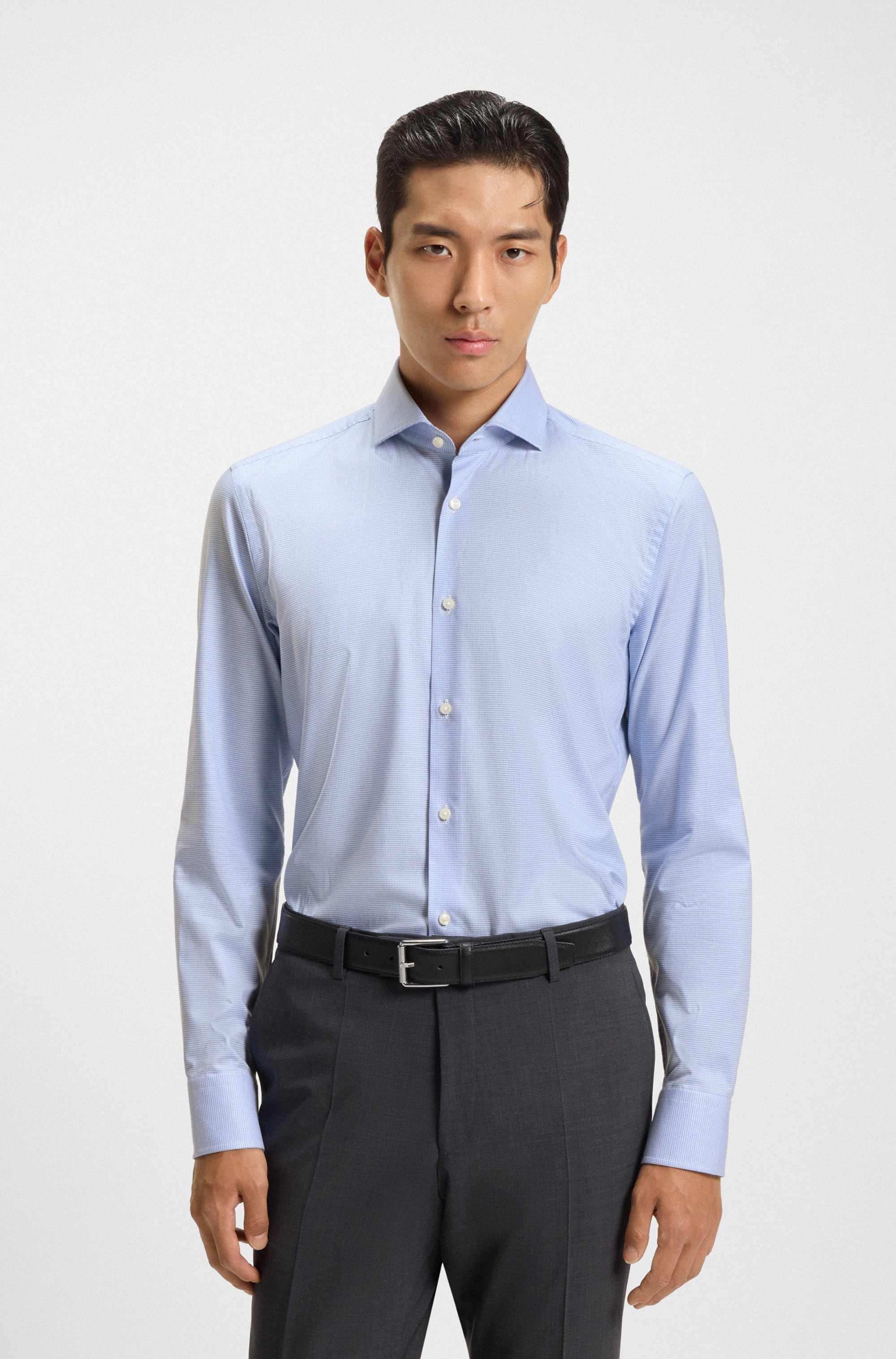 Slim-fit shirt in easy-iron stretch cotton