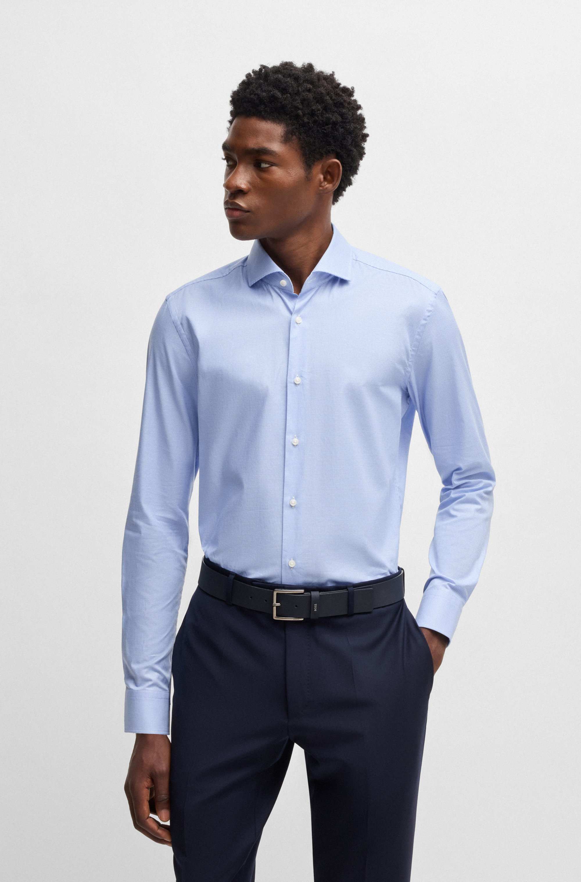 Slim-fit shirt in easy-iron stretch cotton