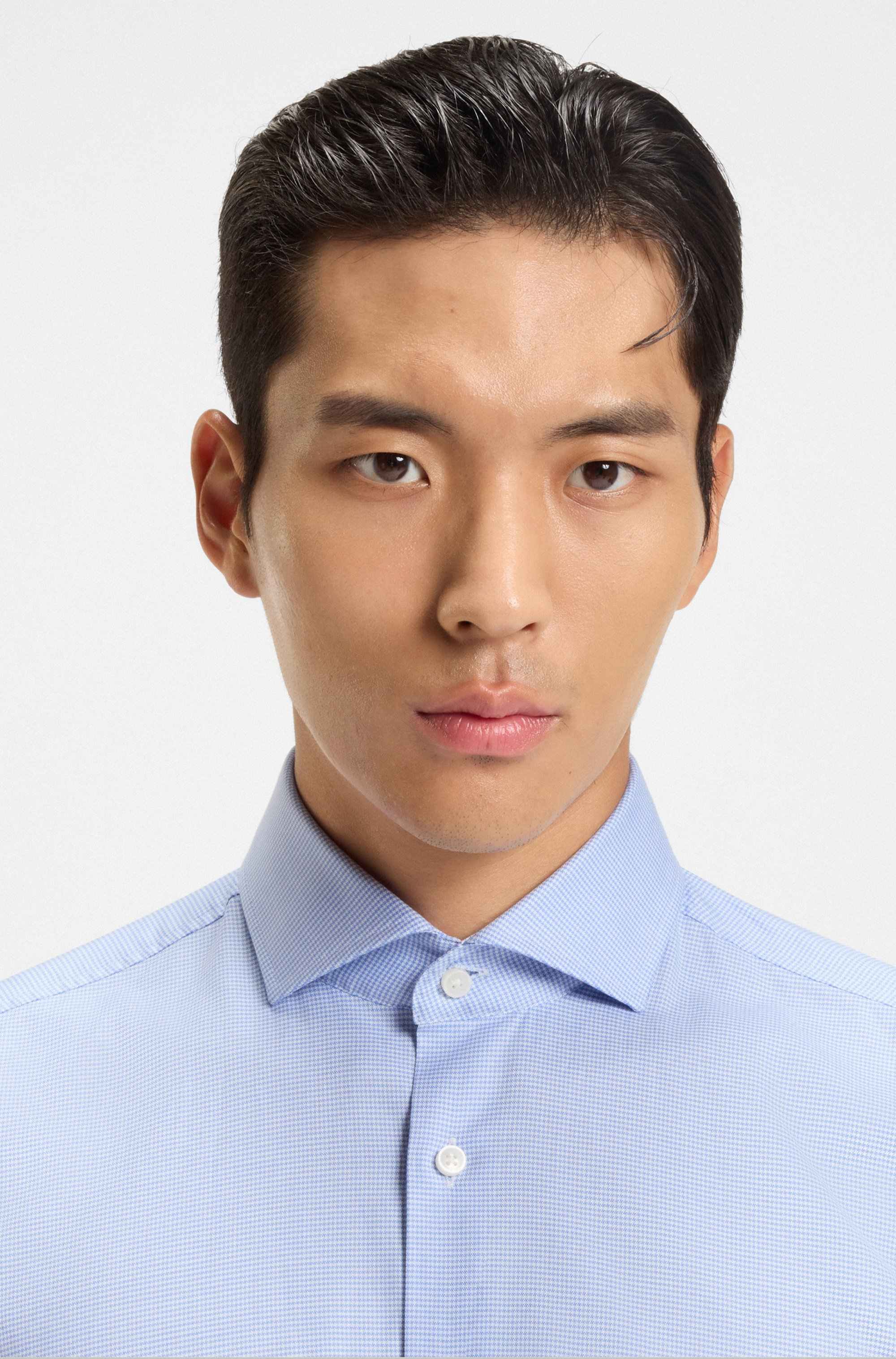 Slim-fit shirt in easy-iron stretch cotton