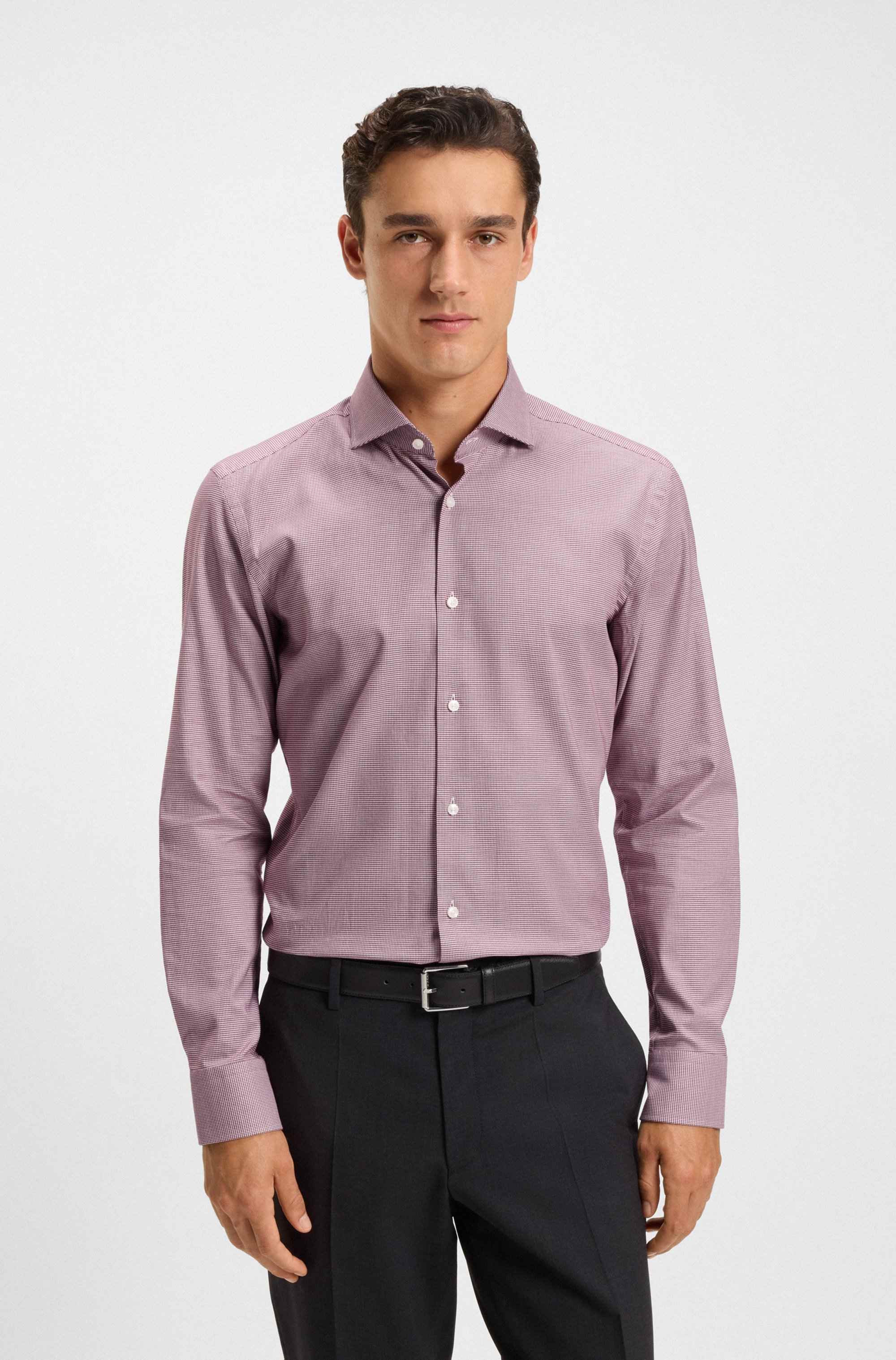 Slim-fit shirt in easy-iron stretch cotton