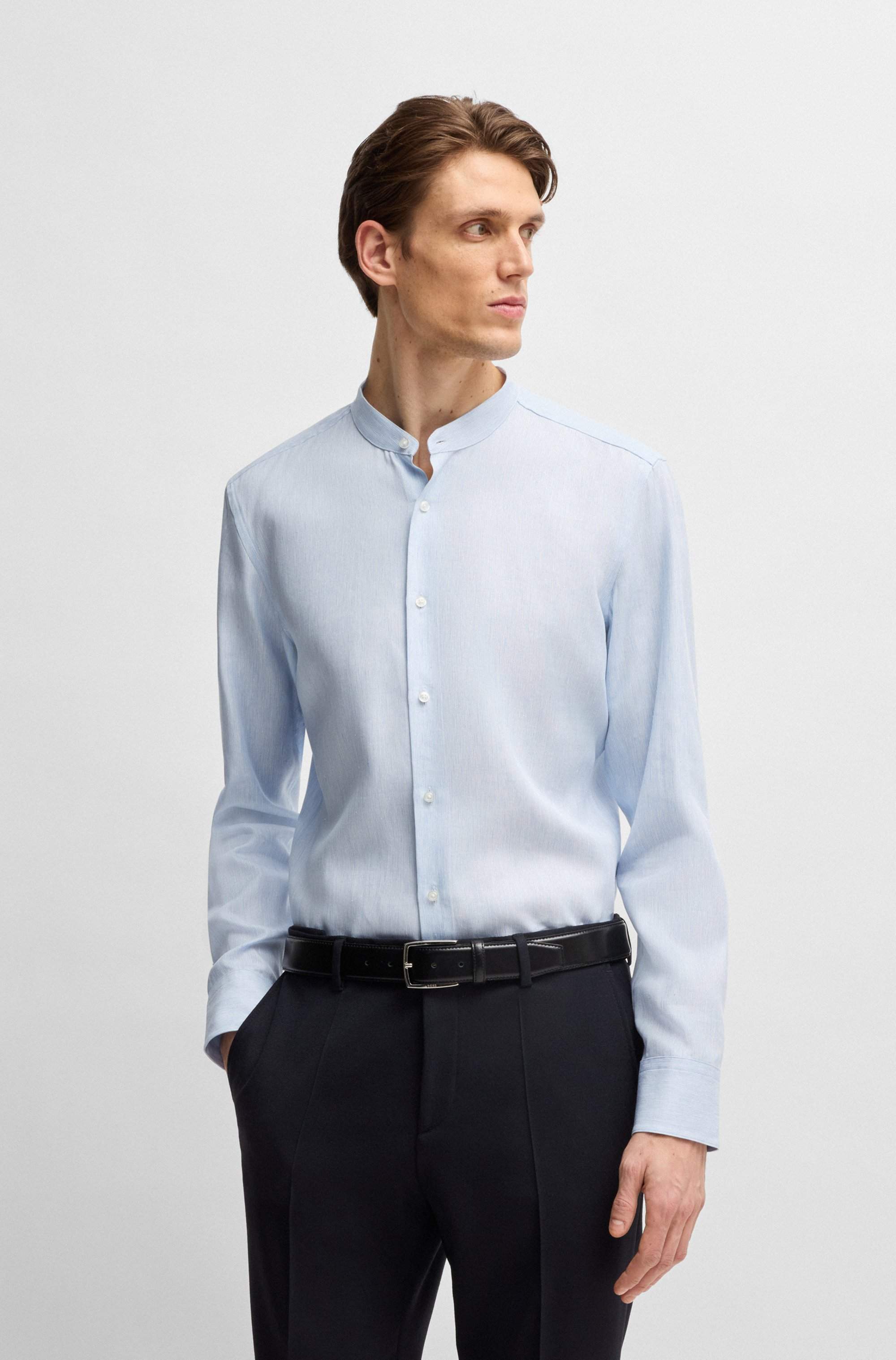 Slim-fit shirt in striped linen-blend twill