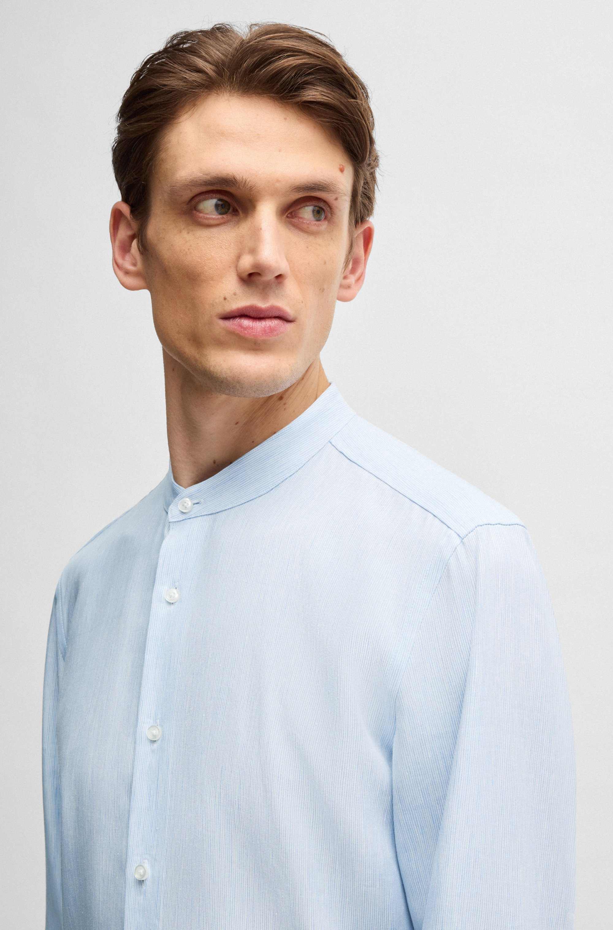 Slim-fit shirt in striped linen-blend twill