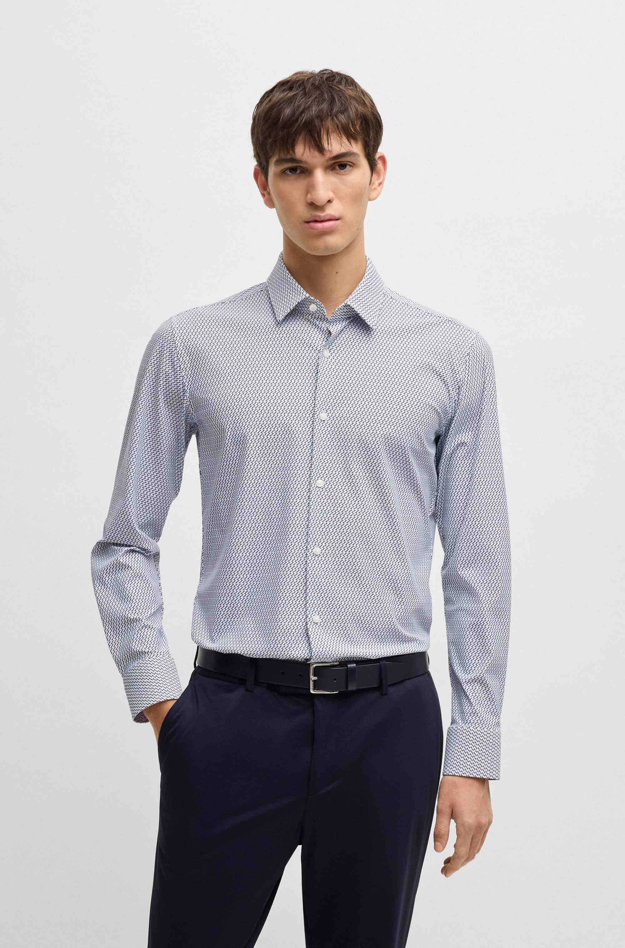 Slim-fit shirt in printed performance-stretch jersey
