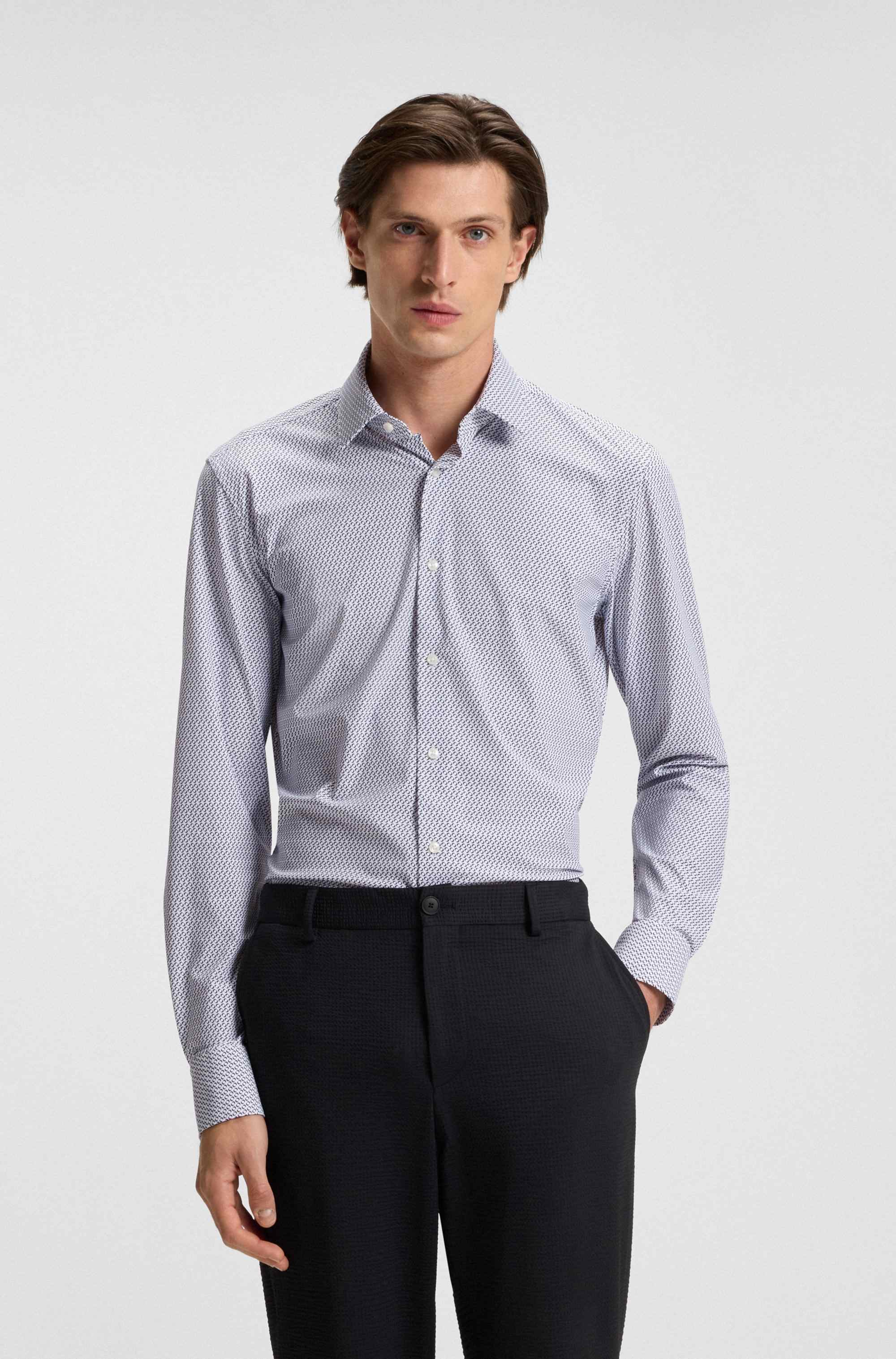 Slim-fit shirt in printed performance-stretch jersey