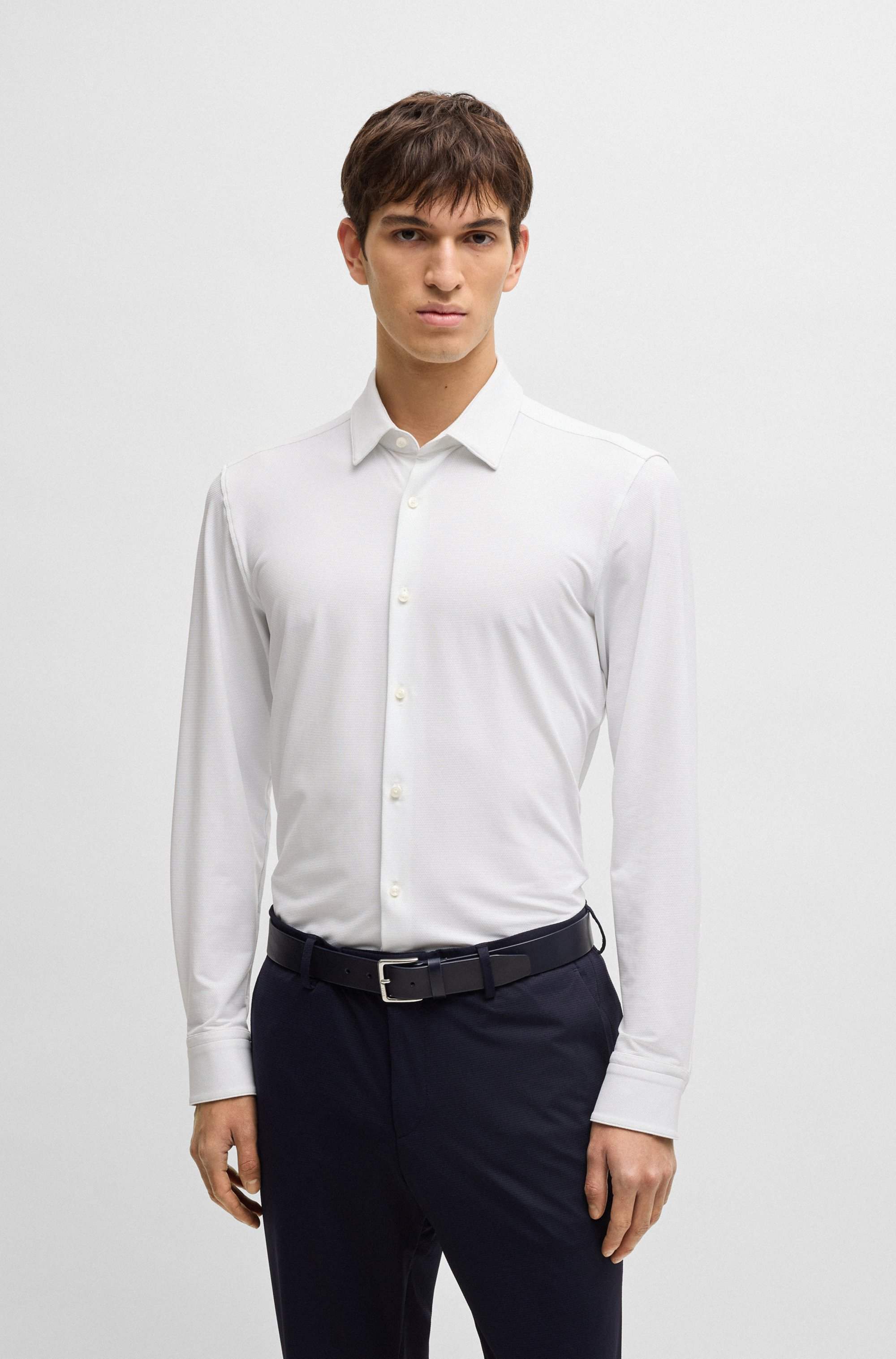 Slim-fit shirt in structured performance-stretch jersey