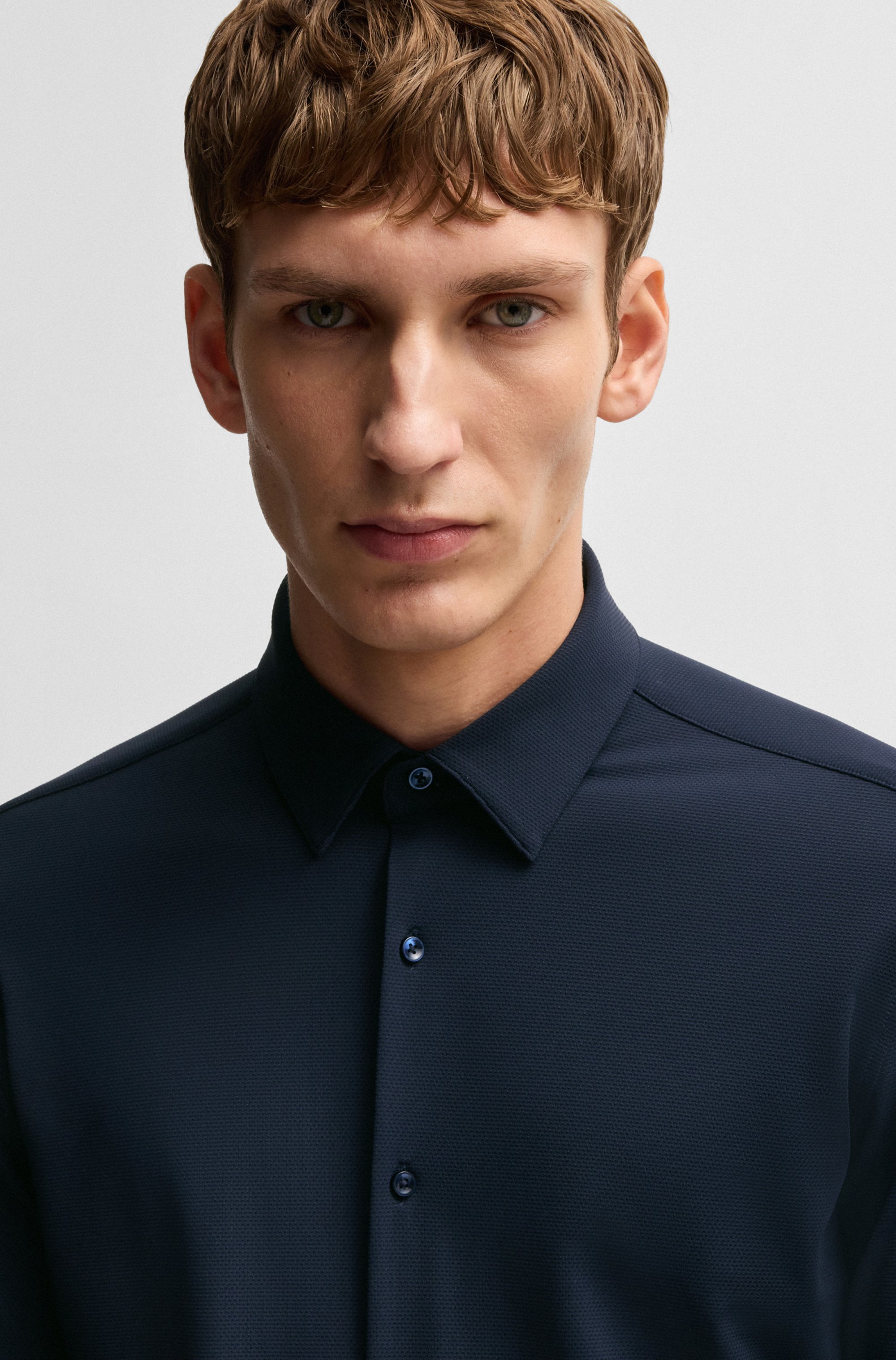 Slim-fit shirt in structured performance-stretch jersey