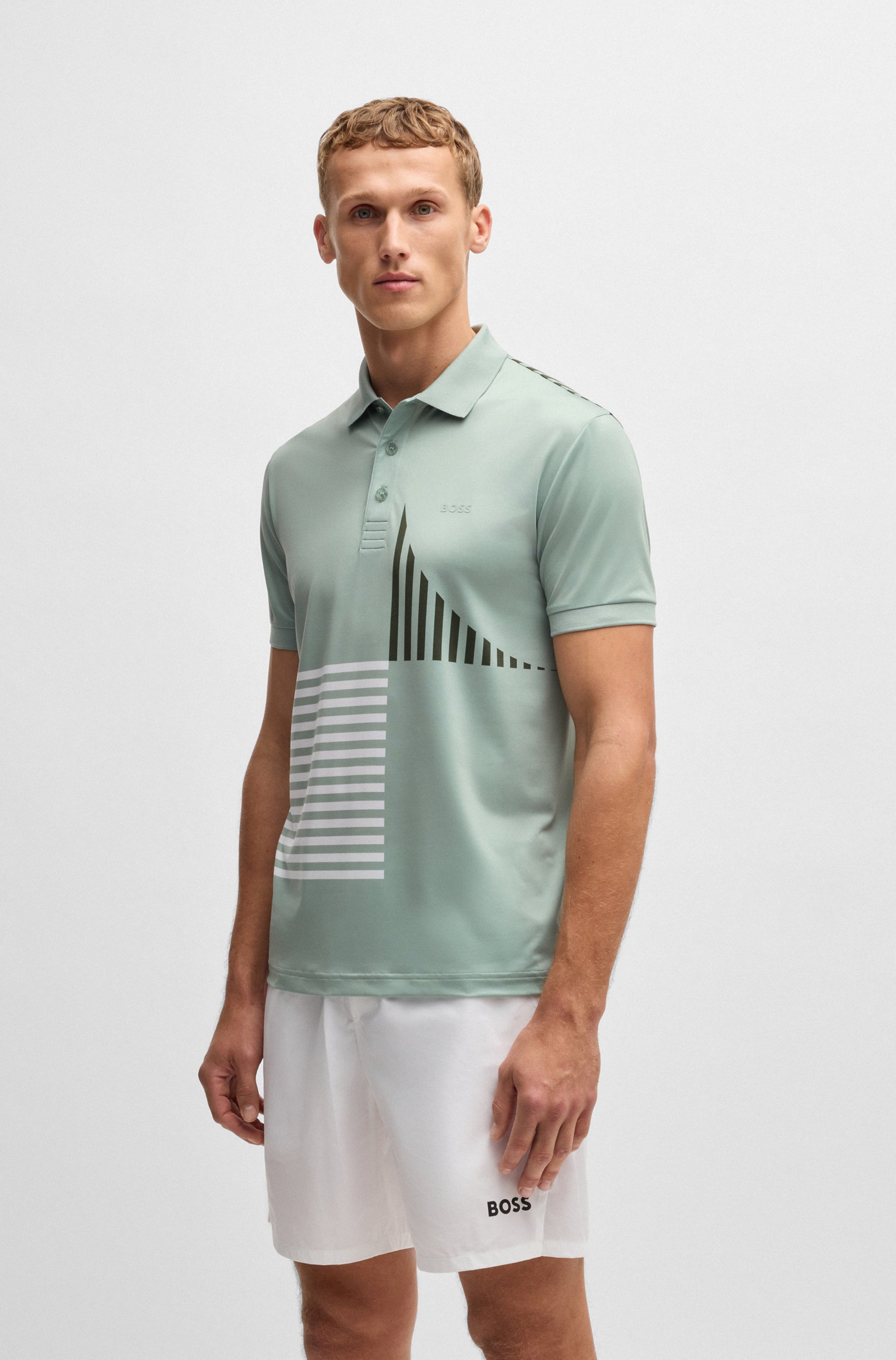 Paddy Active stretch-jersey polo shirt with digital print