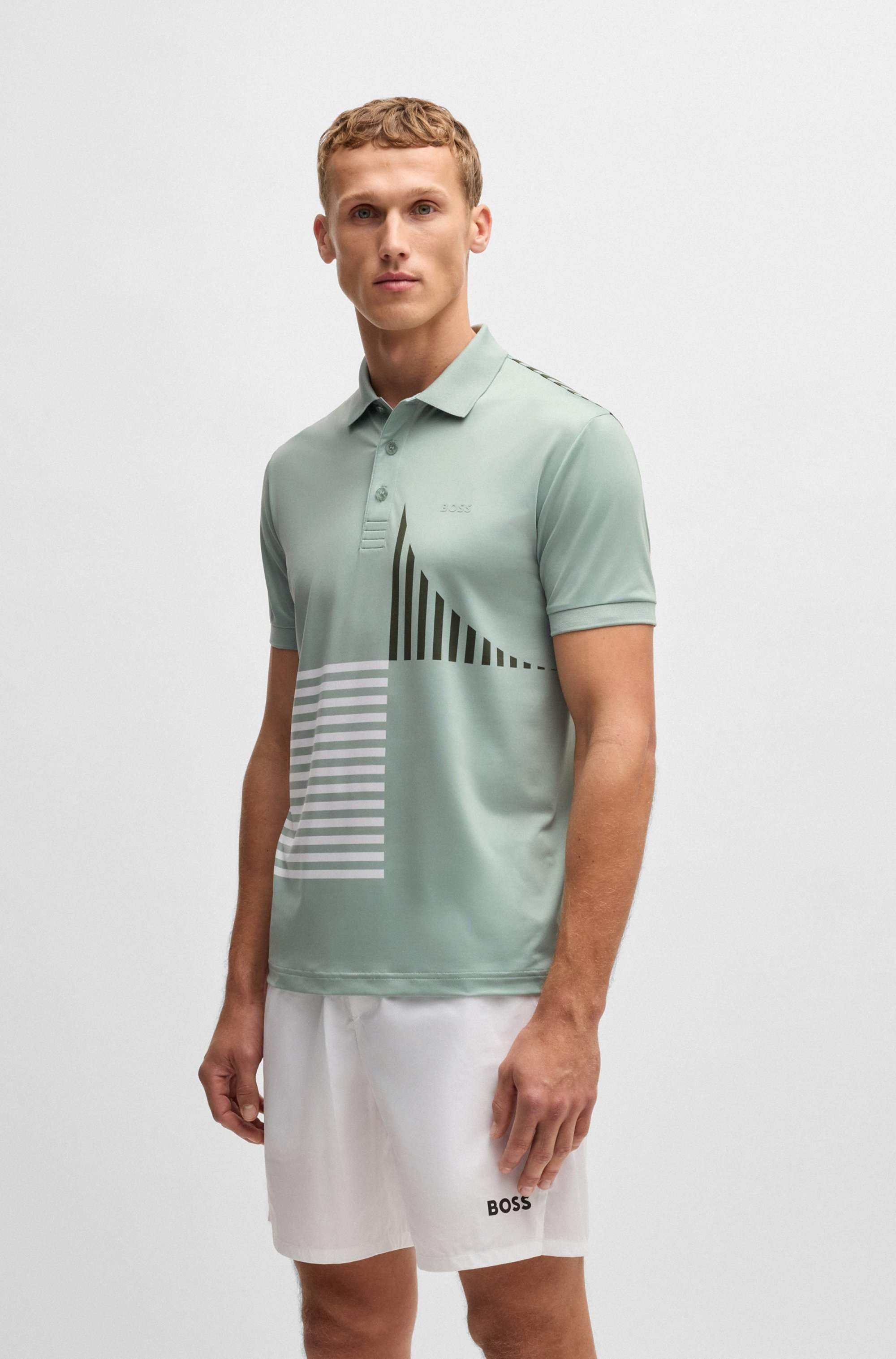 Paddy Active stretch-jersey polo shirt with digital print