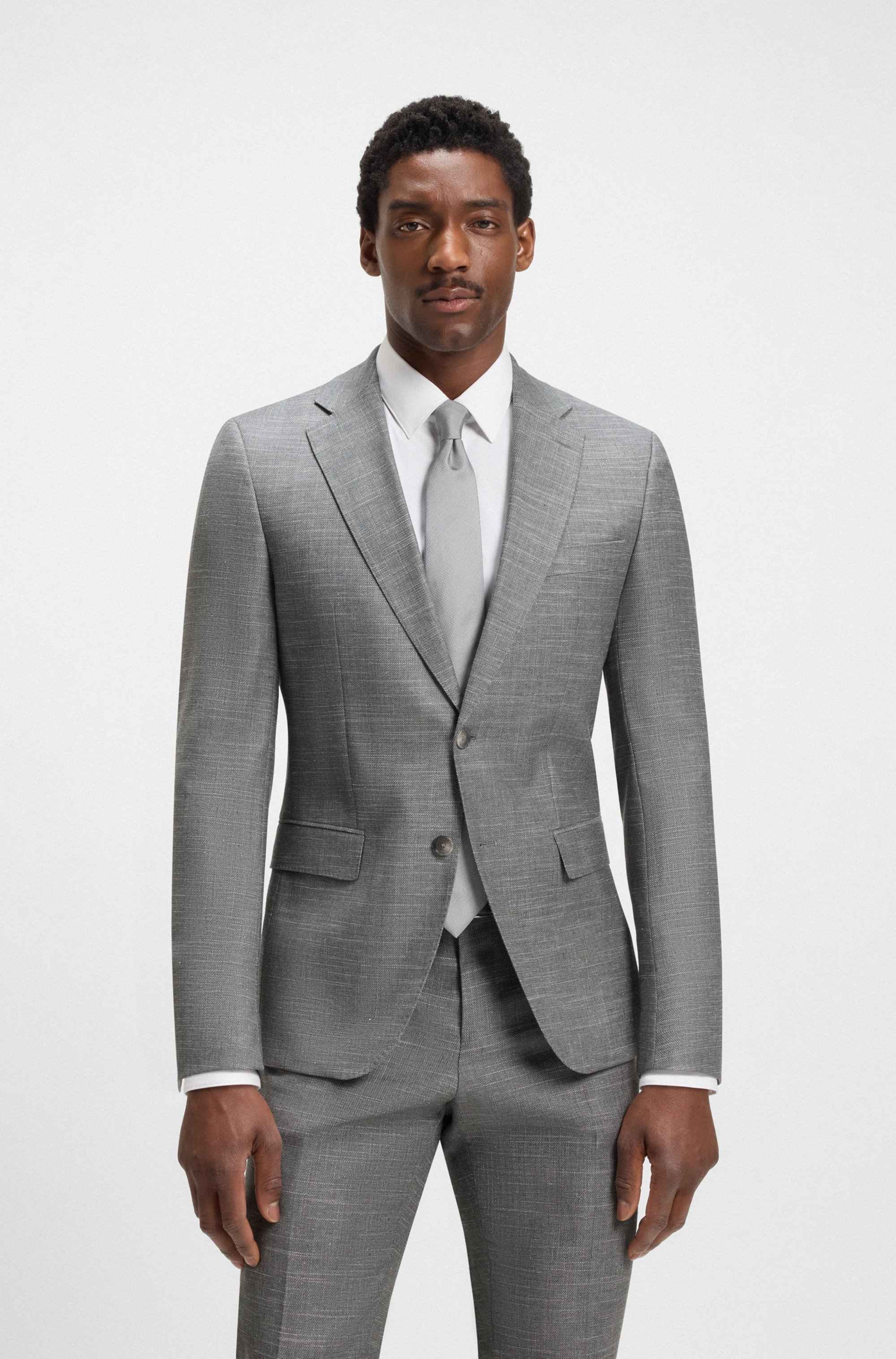 Slim-fit suit jacket in patterned stretch fabric