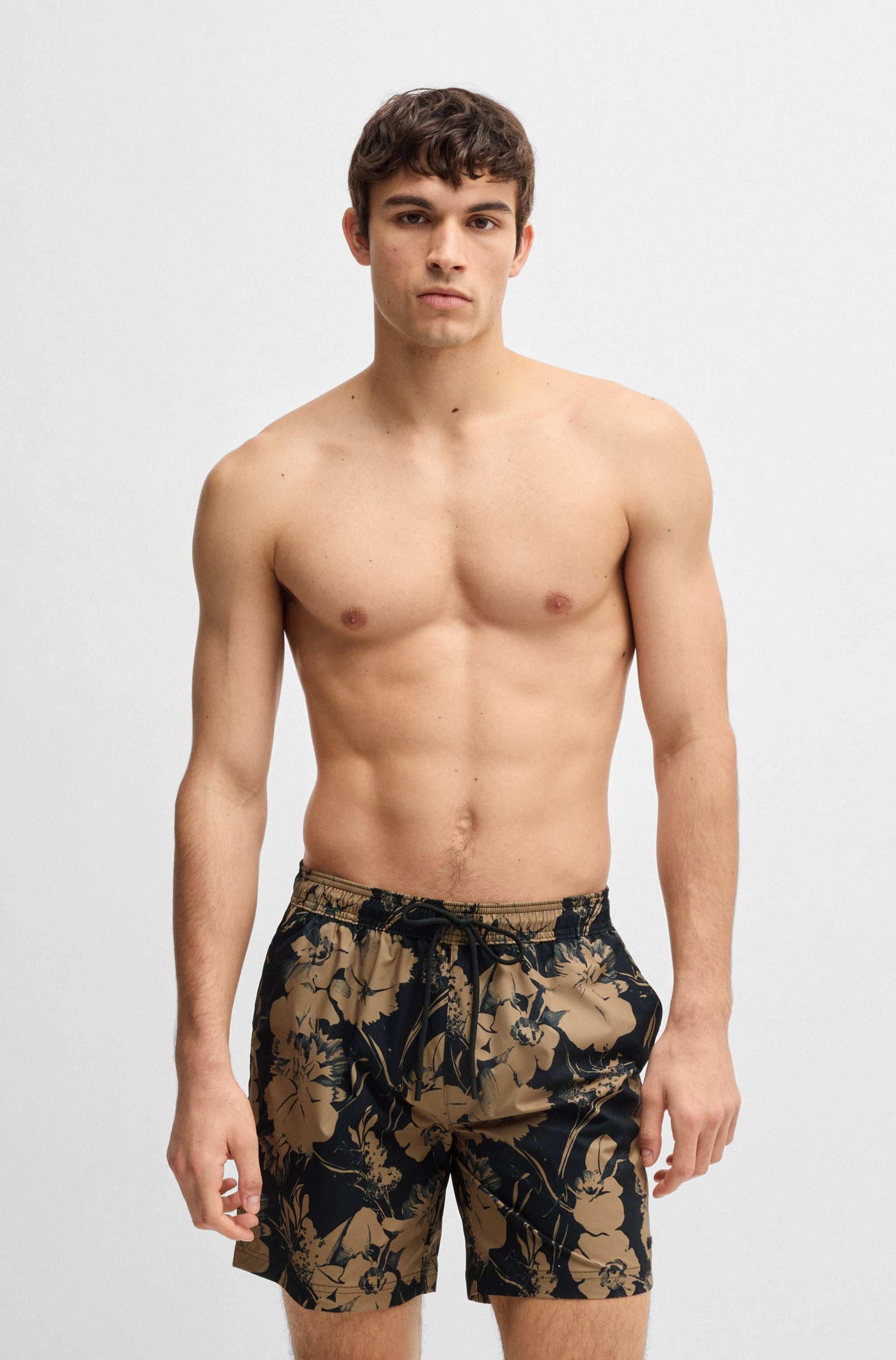 Floral-print swim shorts with side stripe