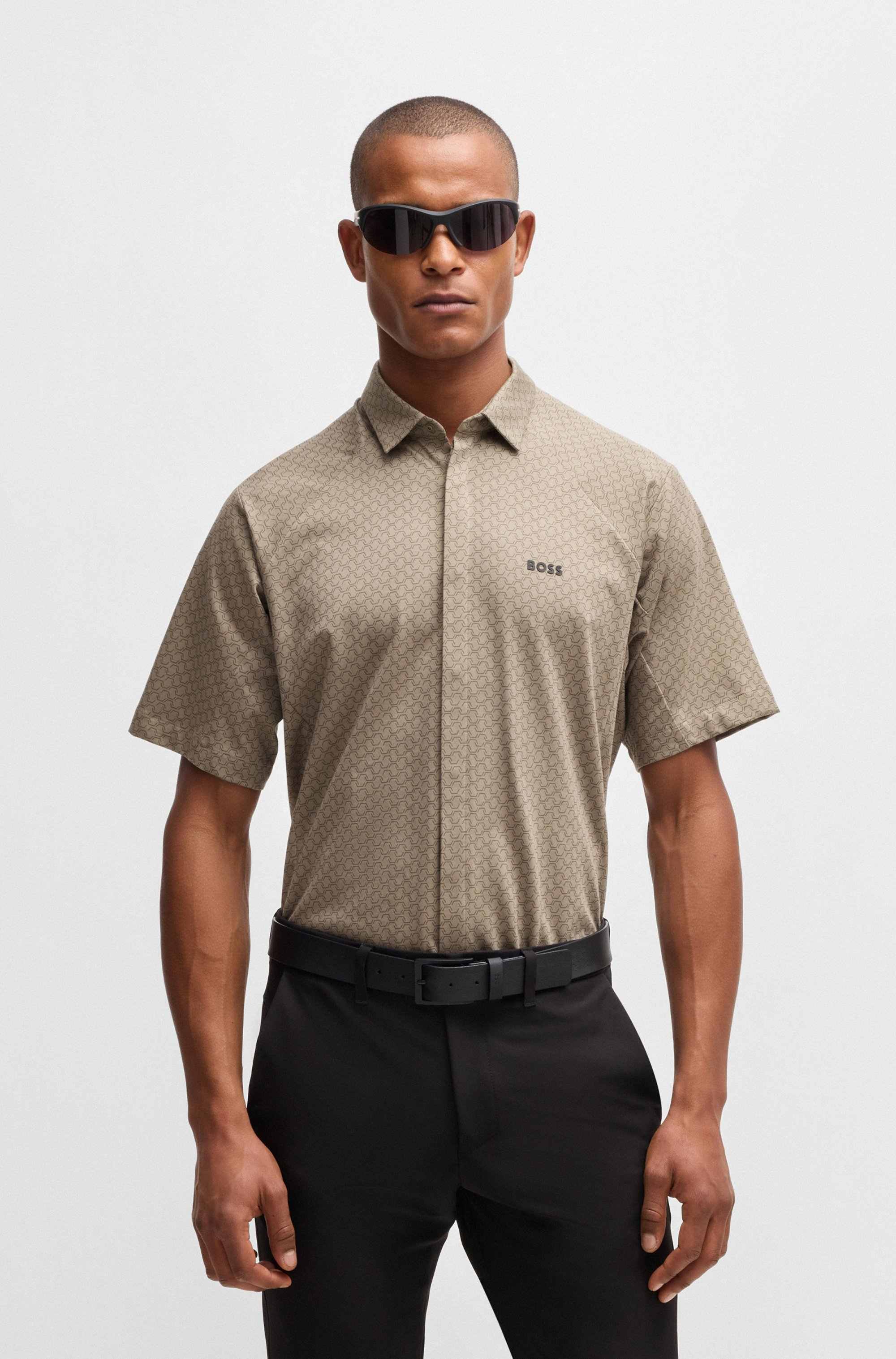 Regular-fit shirt in knitted cotton piqué