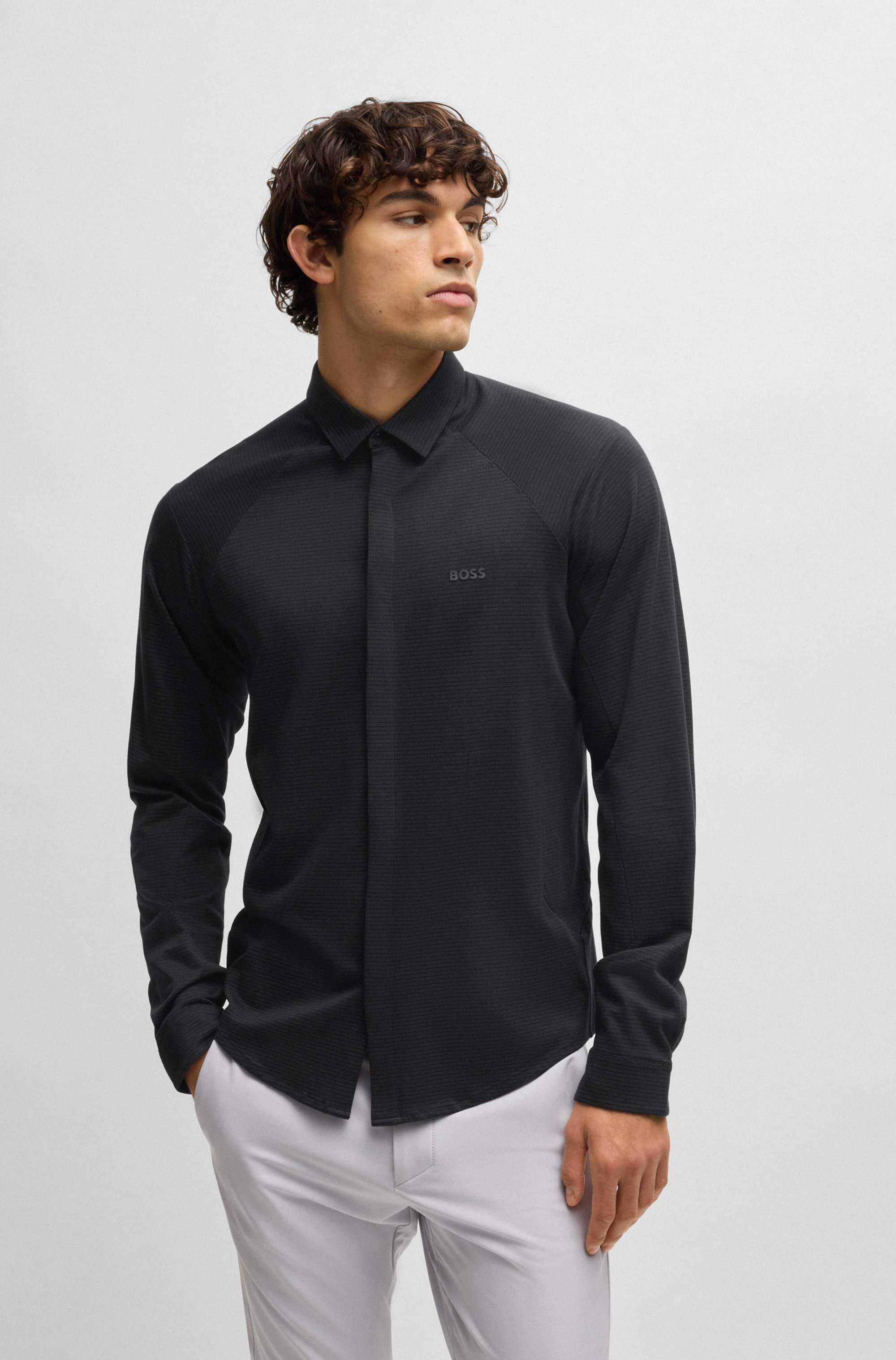 Regular-fit shirt in knitted cotton piqué
