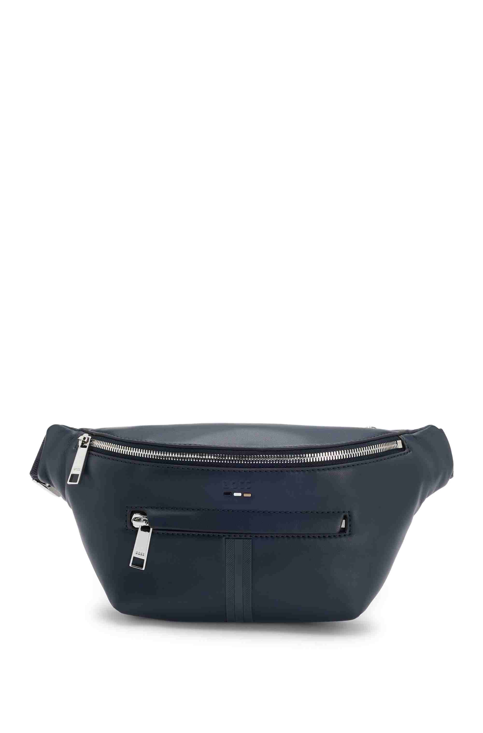 Faux-leather belt bag with textured trim