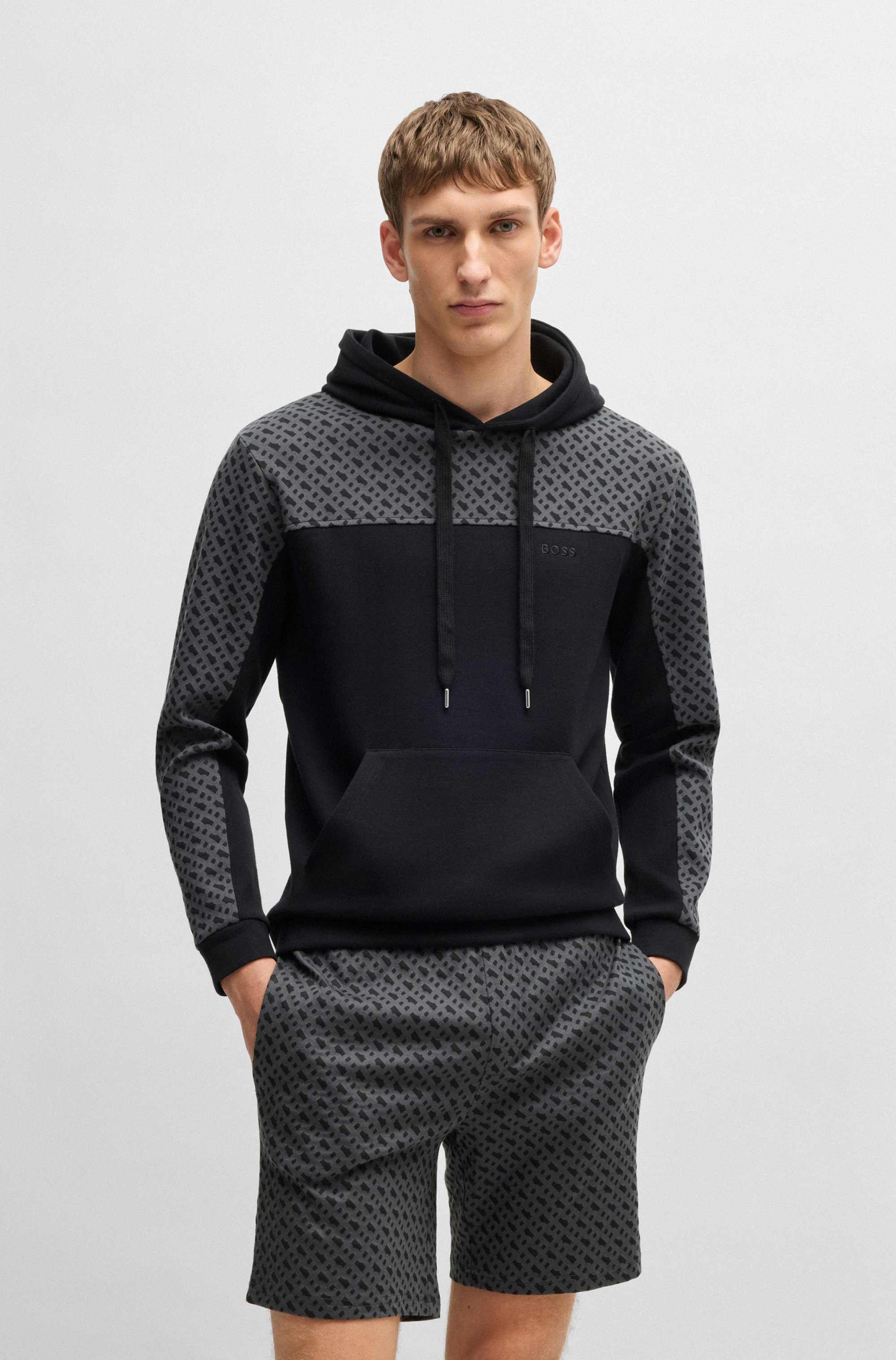 Cotton-blend hoodie with monogram pattern