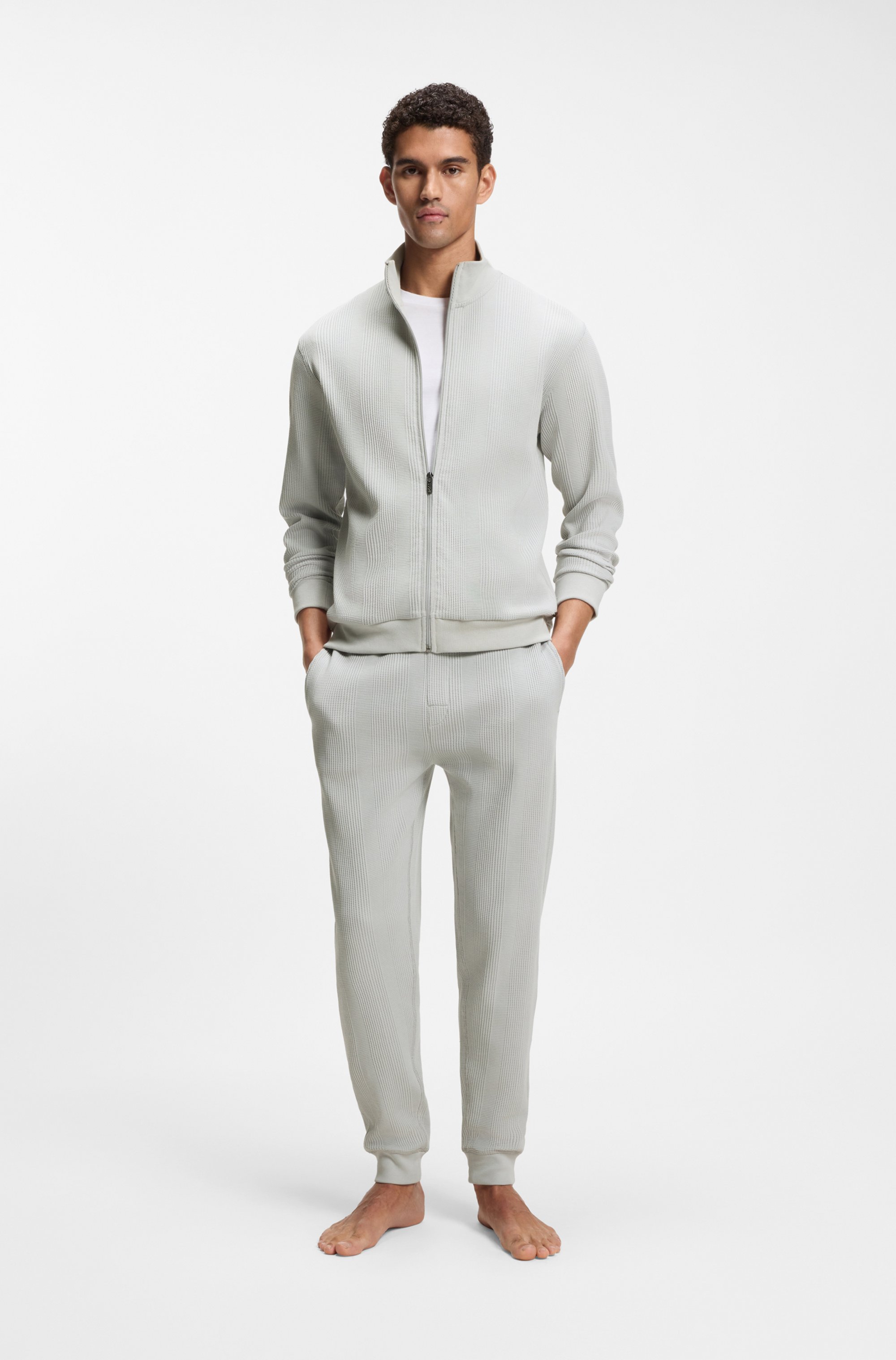 Cotton-blend tracksuit bottoms with waffle structure