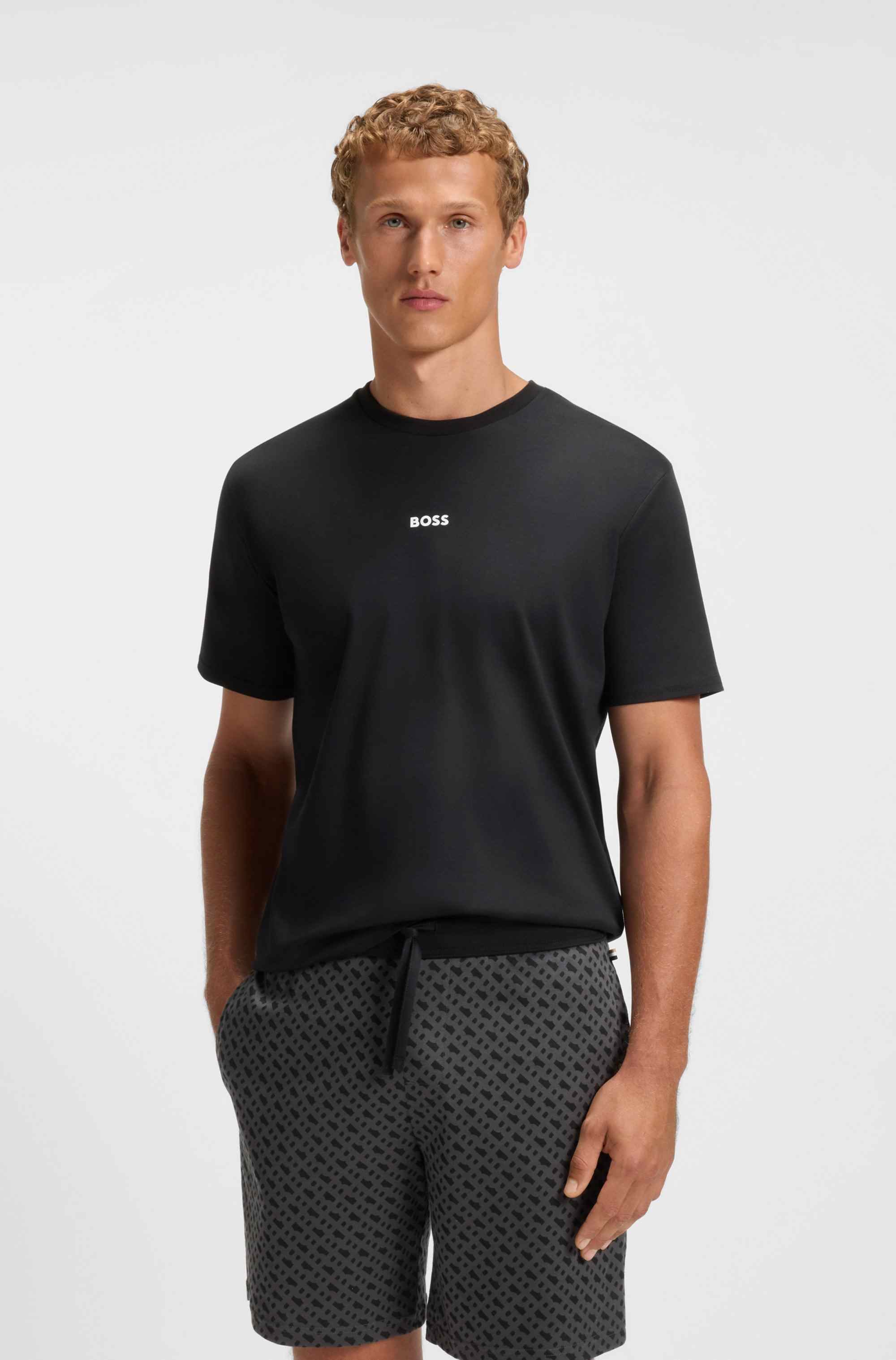 Two-piece branded pyjama set in interlock cotton