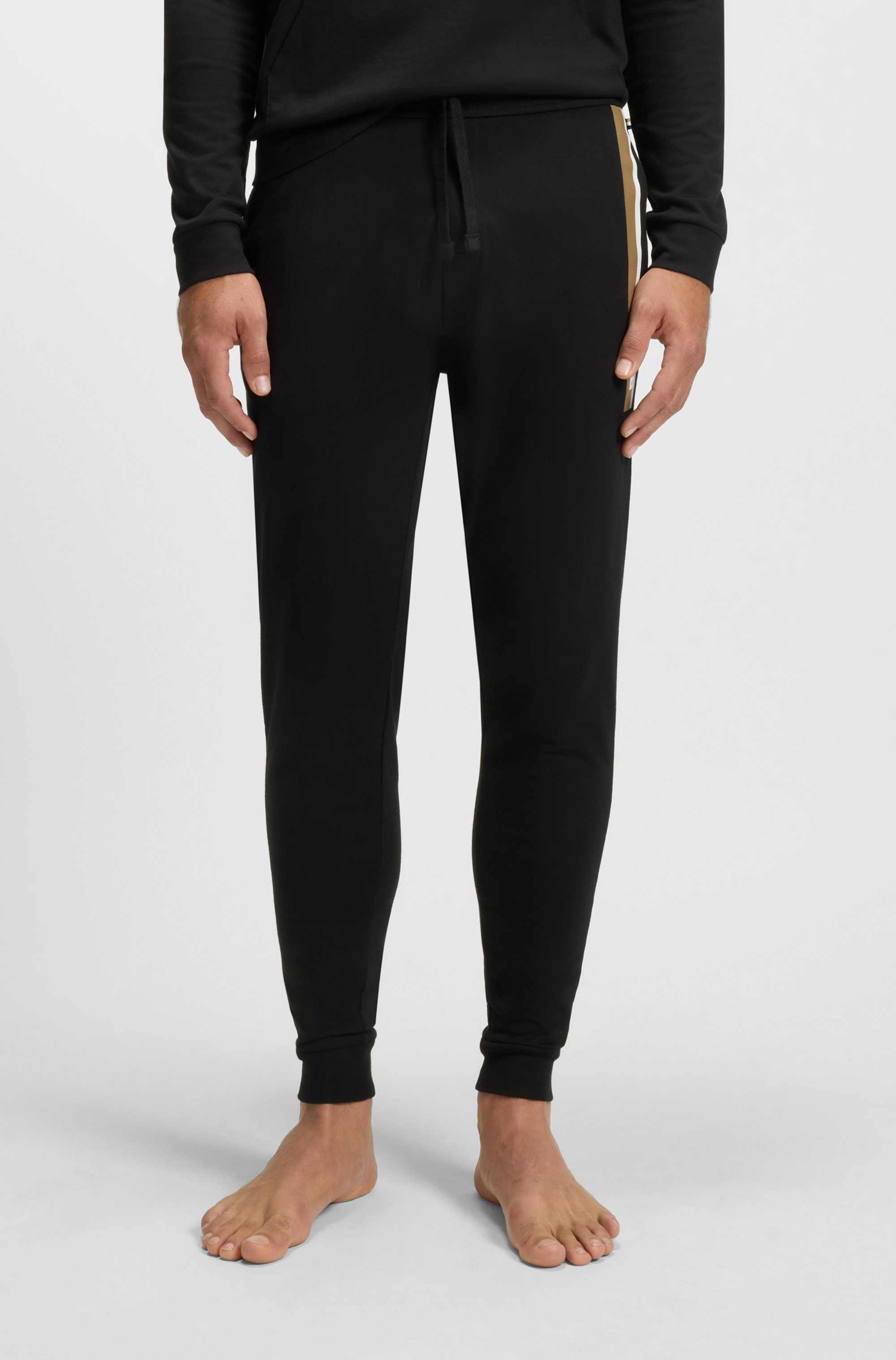 Cotton-terry tracksuit bottoms with stripe print