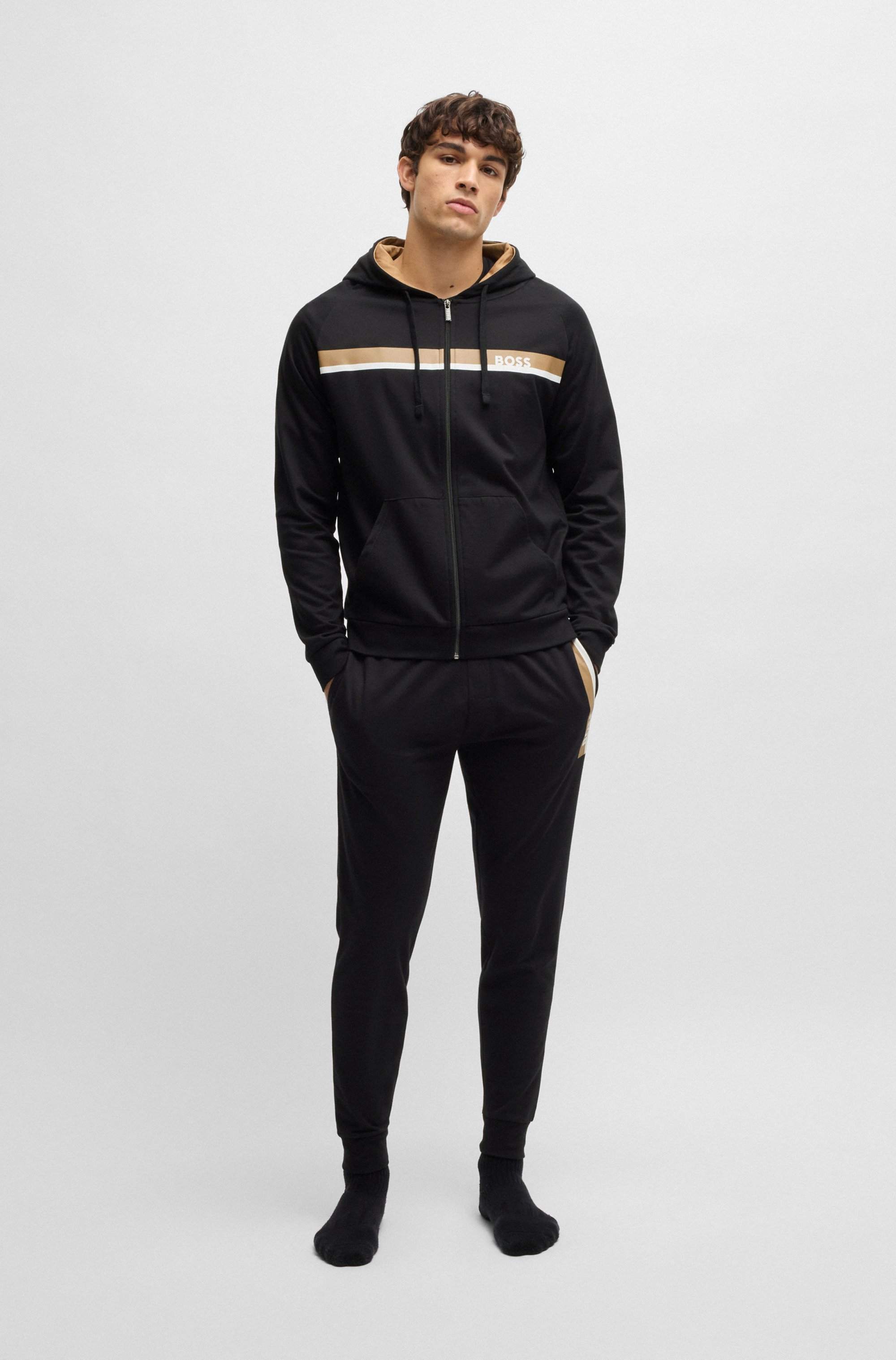 Cotton-terry tracksuit bottoms with stripe print