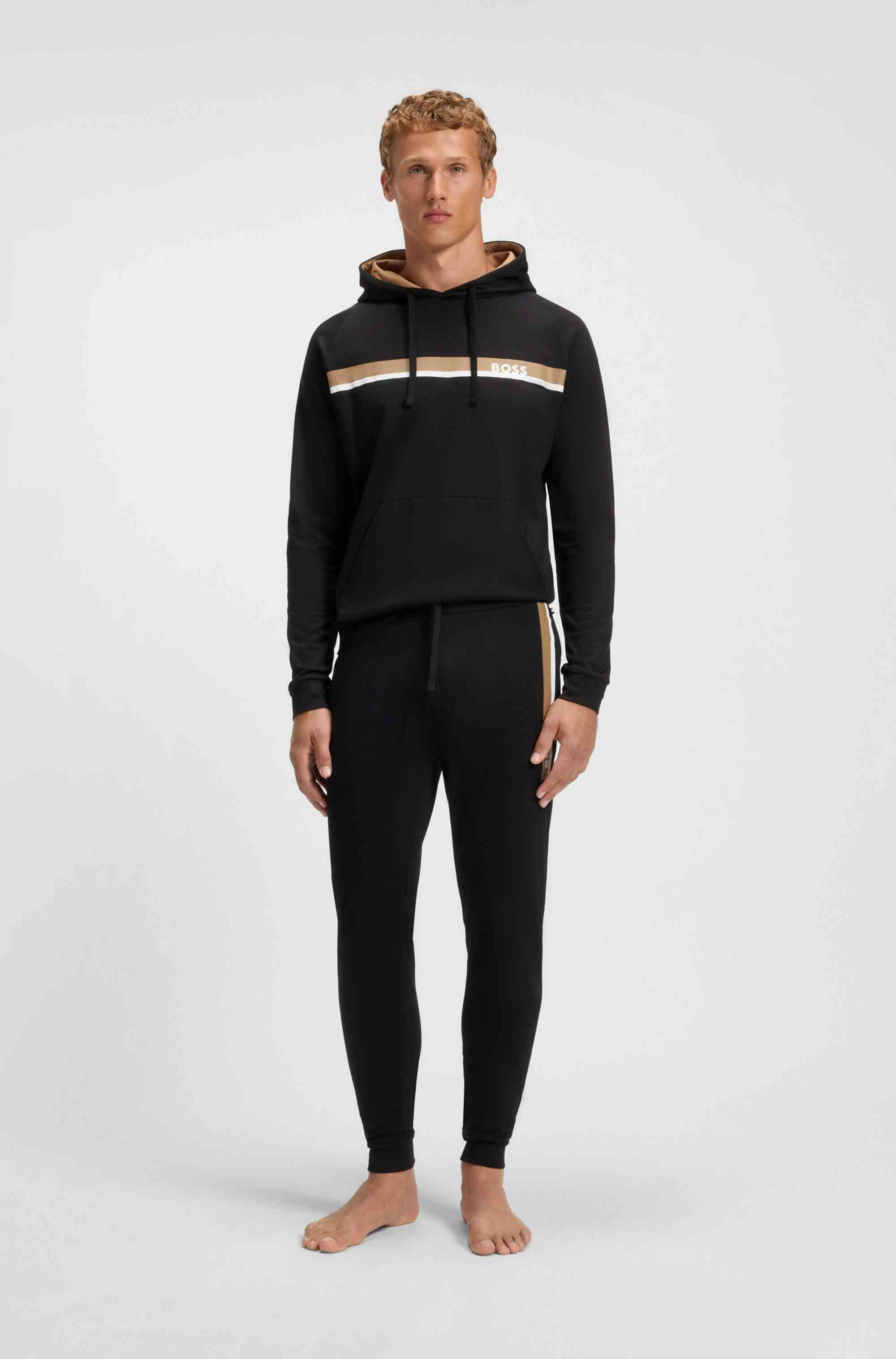 Cotton-terry tracksuit bottoms with stripe print
