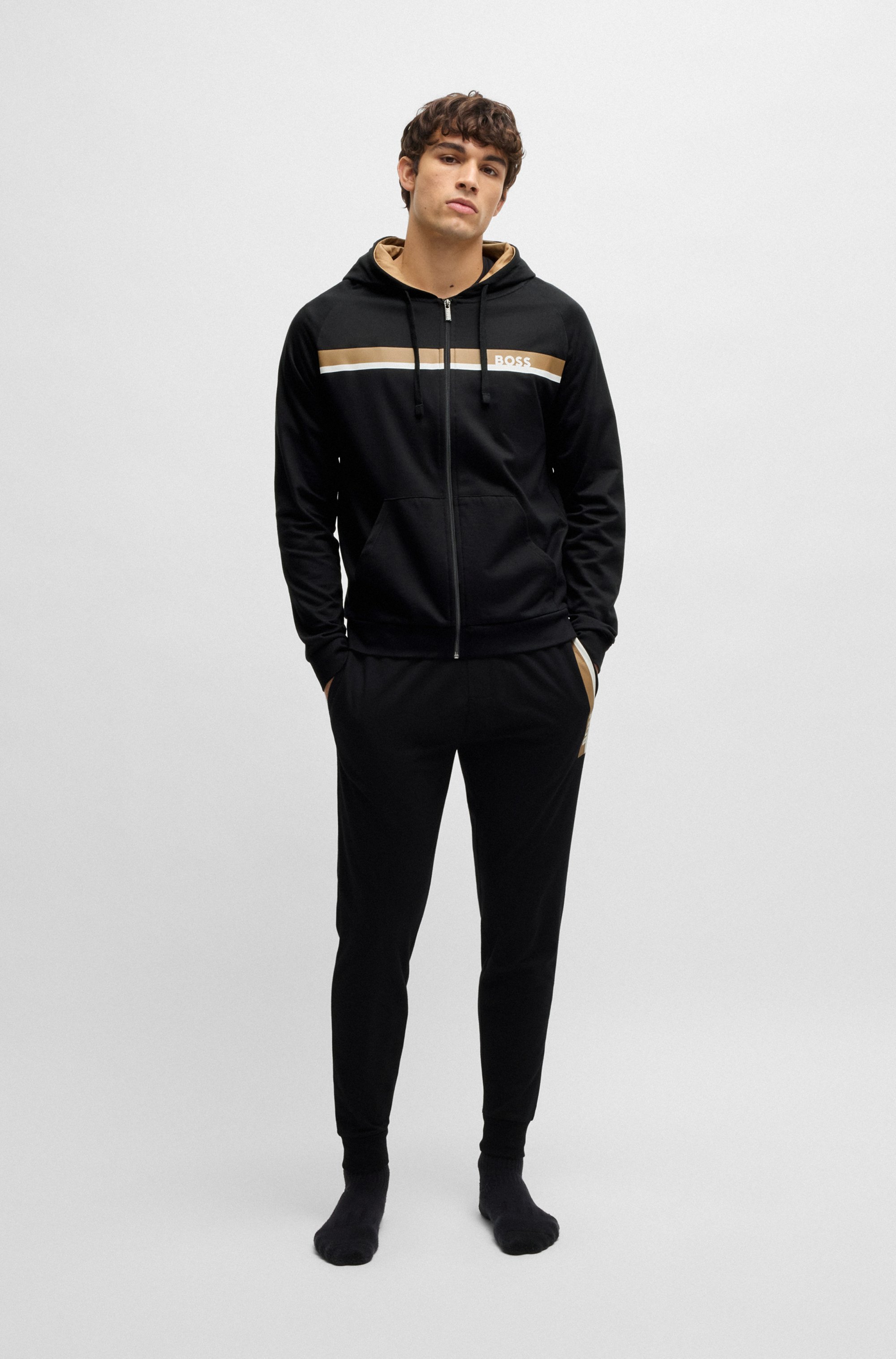 Cotton-terry zip-up hoodie with stripe print