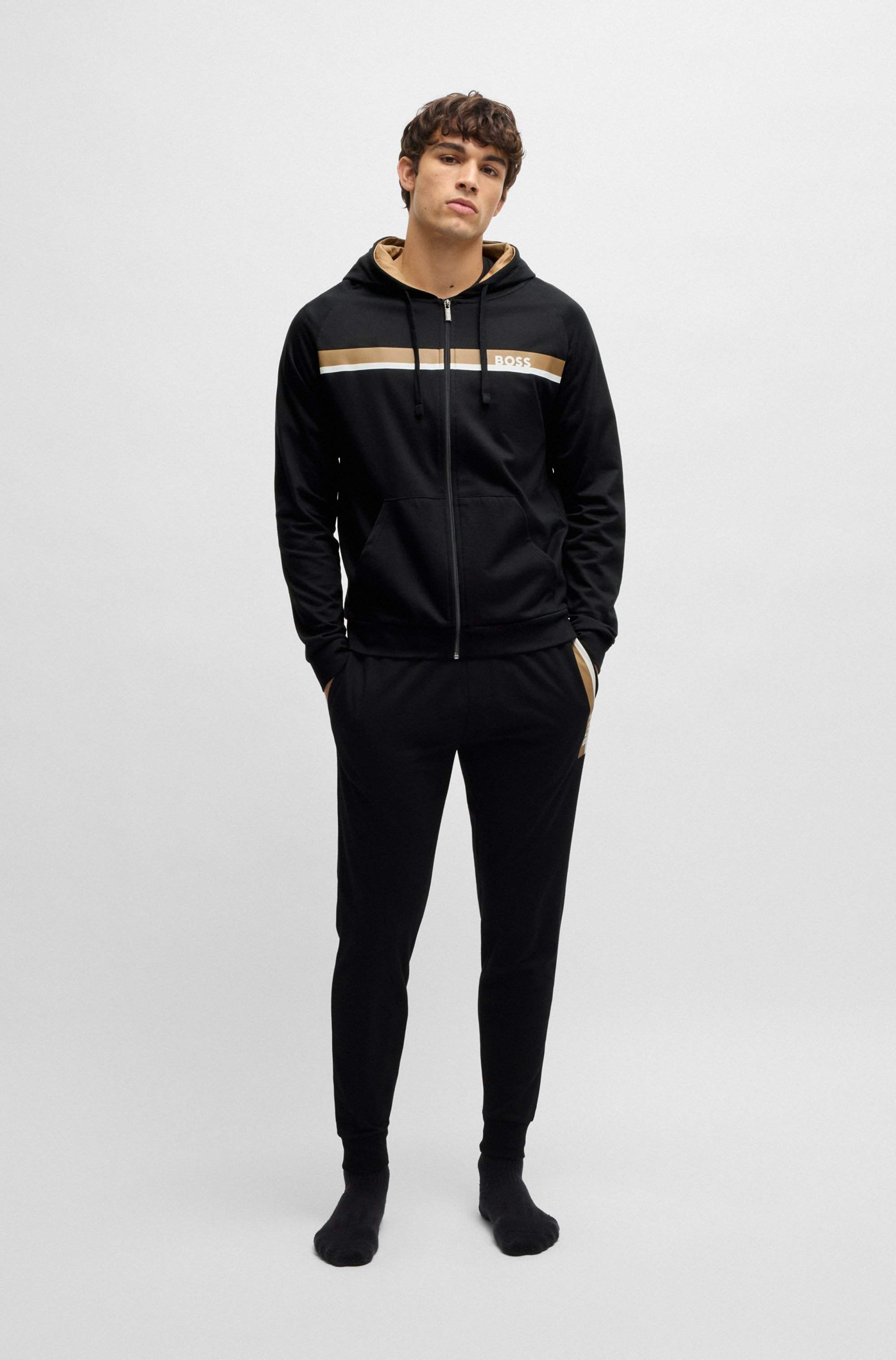 Cotton-terry zip-up hoodie with stripe print