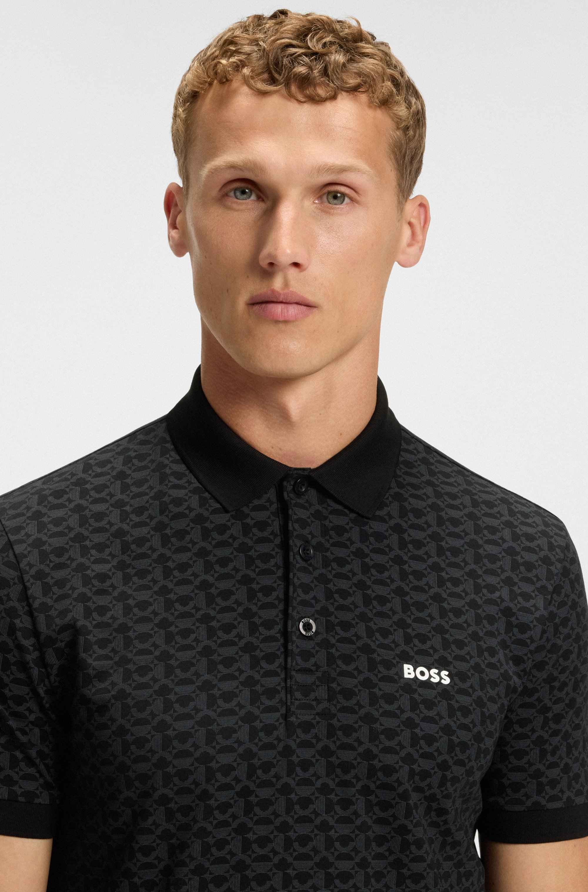 Paddy polo shirt in stretch cotton with printed pattern