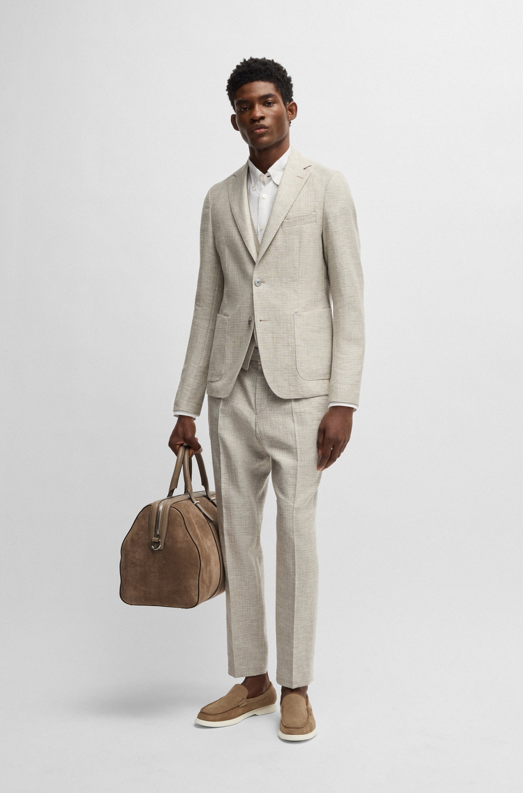 Formal trousers in micro-patterned stretch fabric
