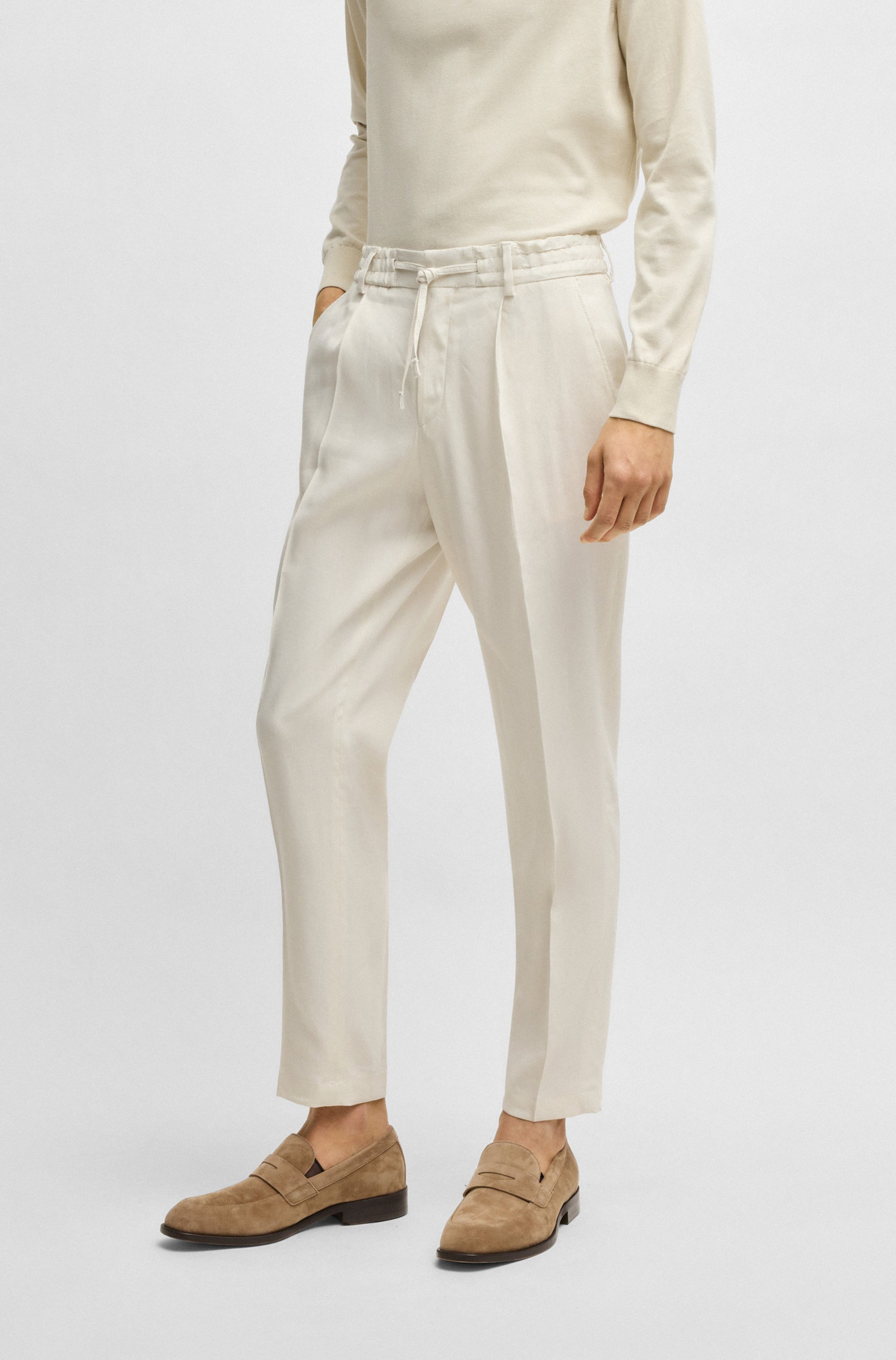 Tapered-fit machine-washable tailored trousers in a linen blend