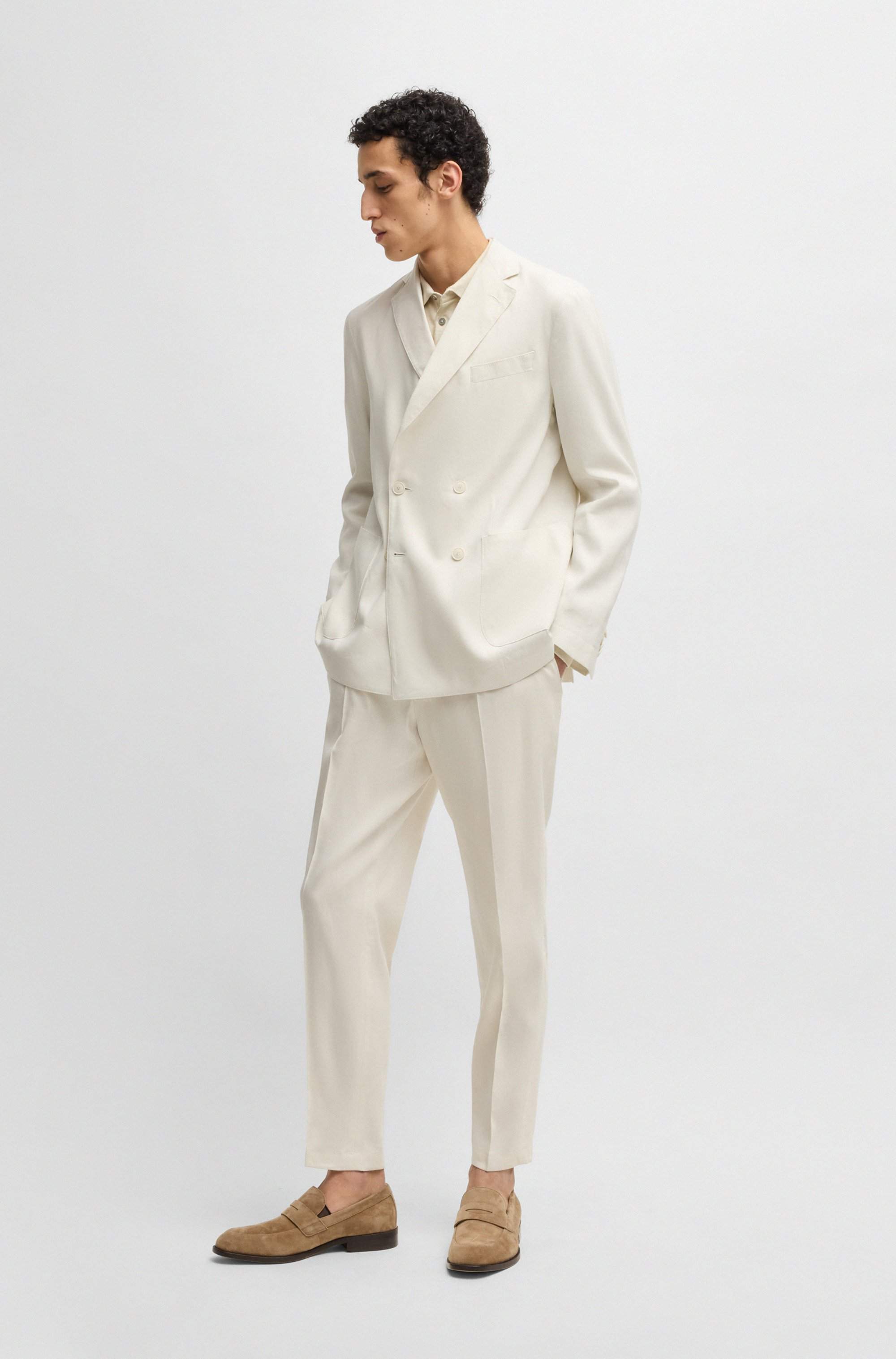 Tapered-fit machine-washable tailored trousers in a linen blend