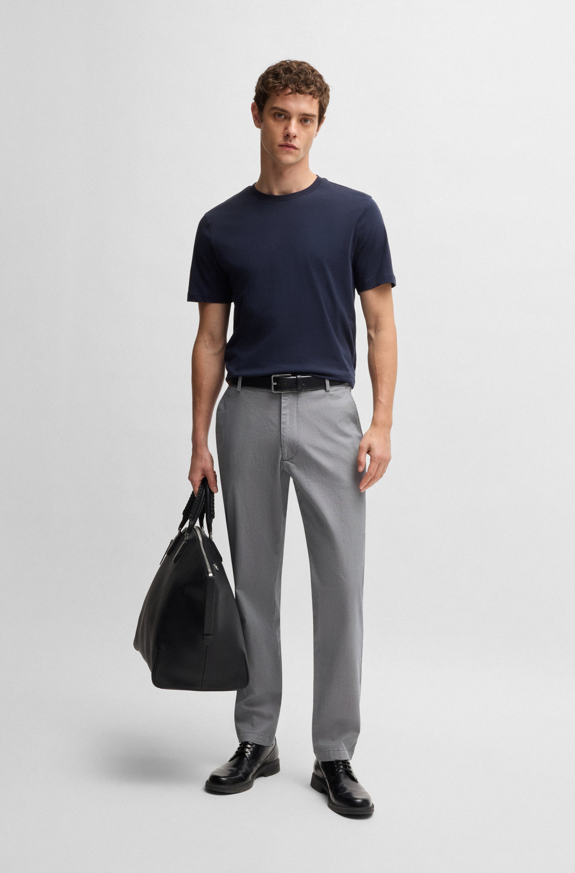 Regular-fit trousers in printed stretch cotton