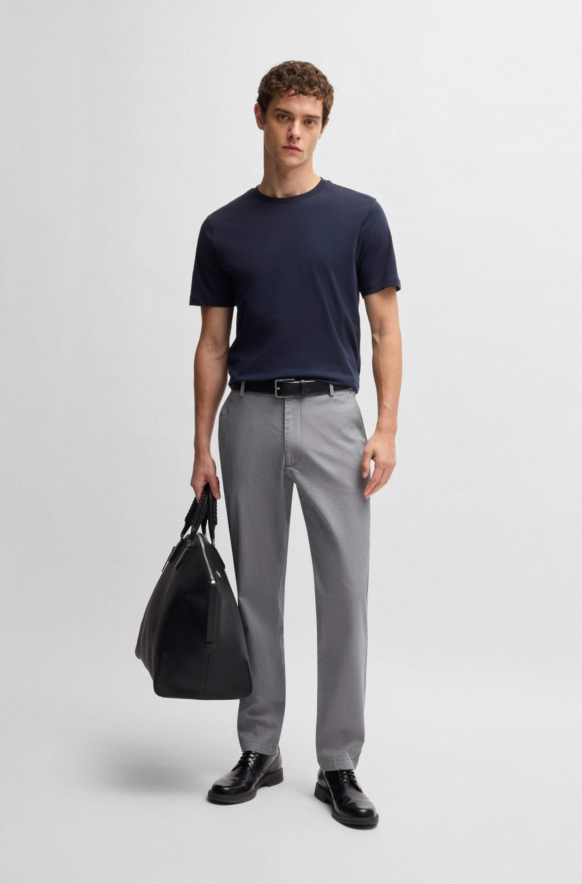Regular-fit trousers in printed stretch cotton