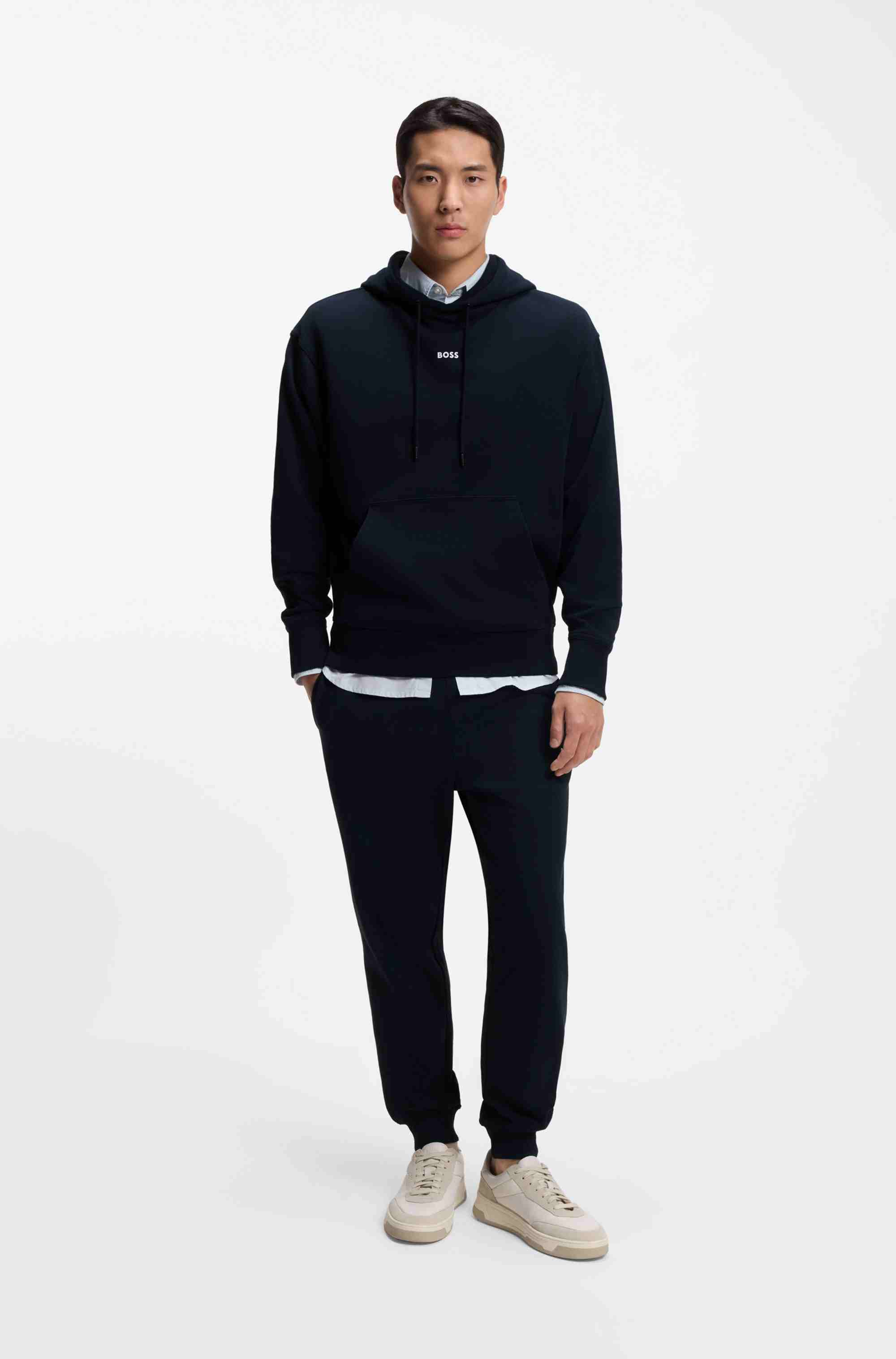 Cotton-terry tracksuit set with contrast logos