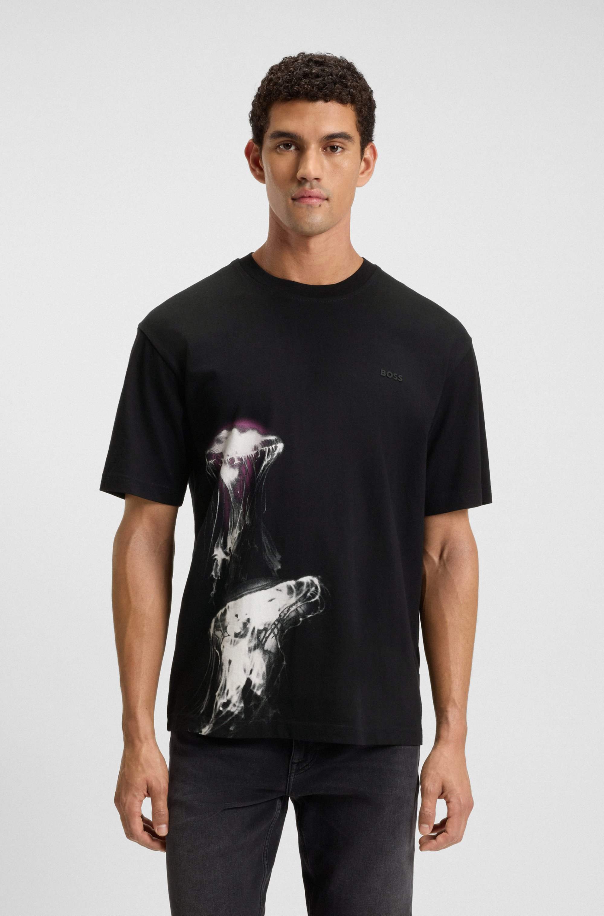 Cotton-jersey T-shirt with jellyfish print