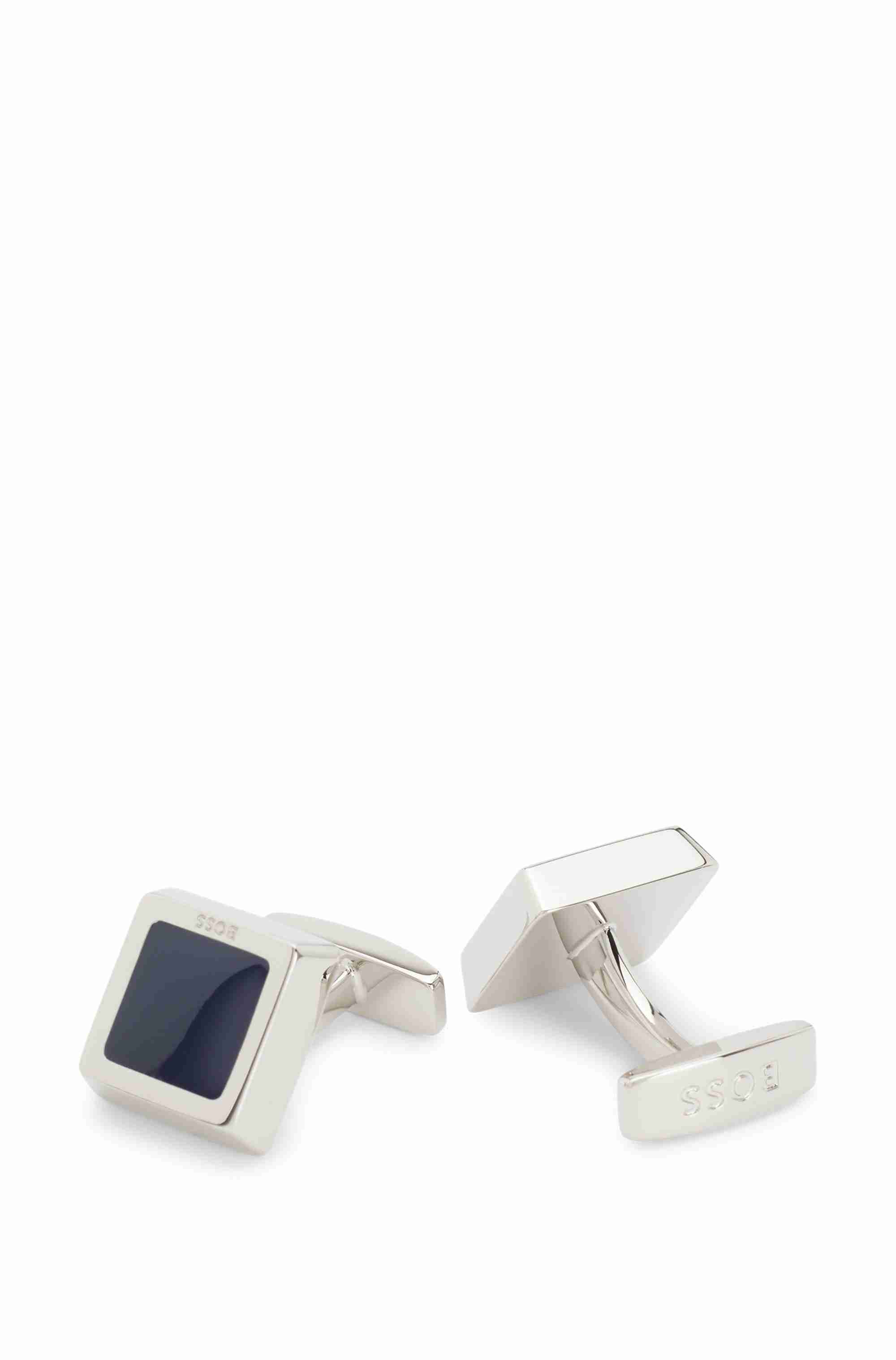 Square brass cufflinks with enamel insert