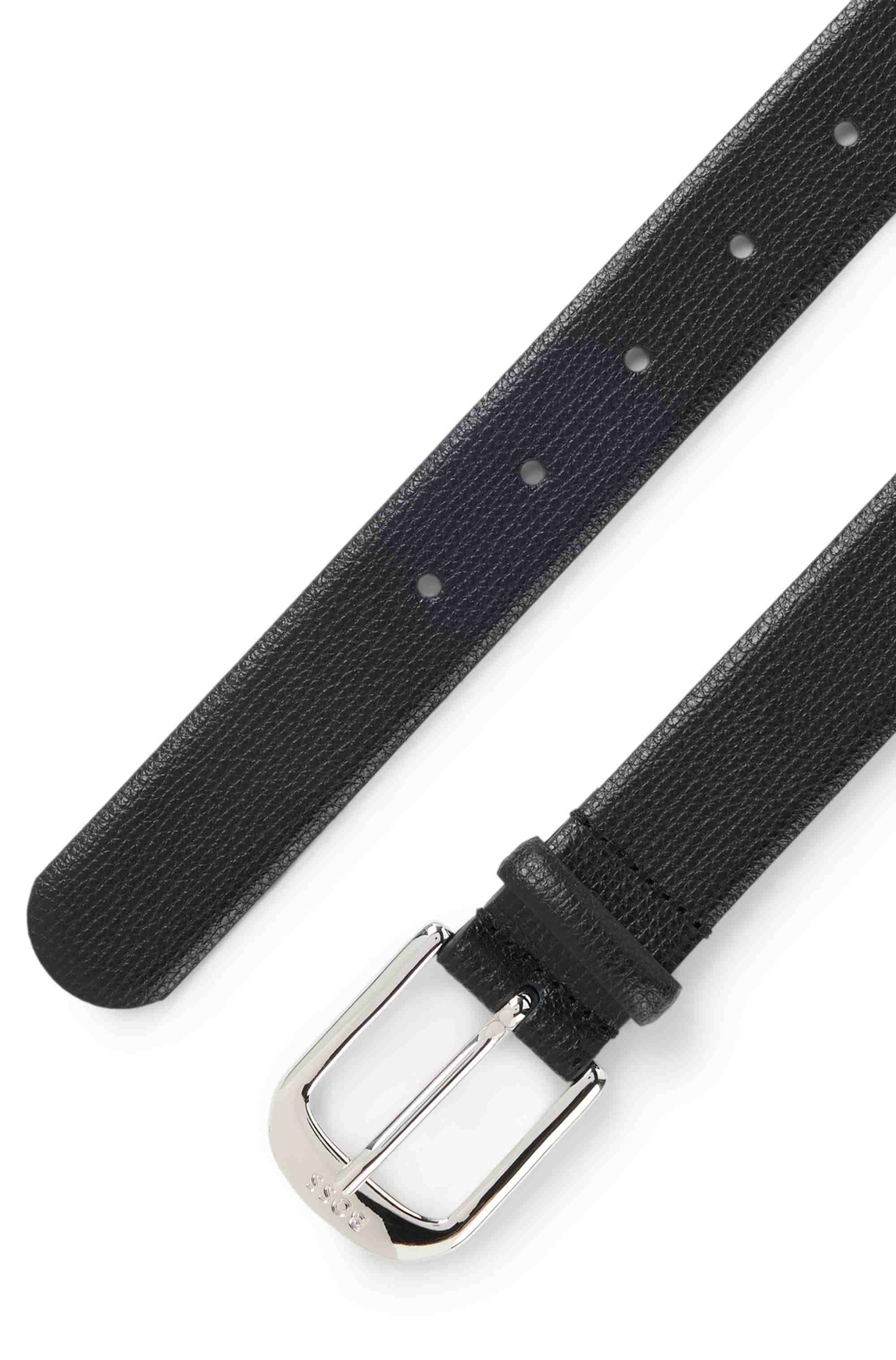 Grained Italian-leather belt with polished pin buckle