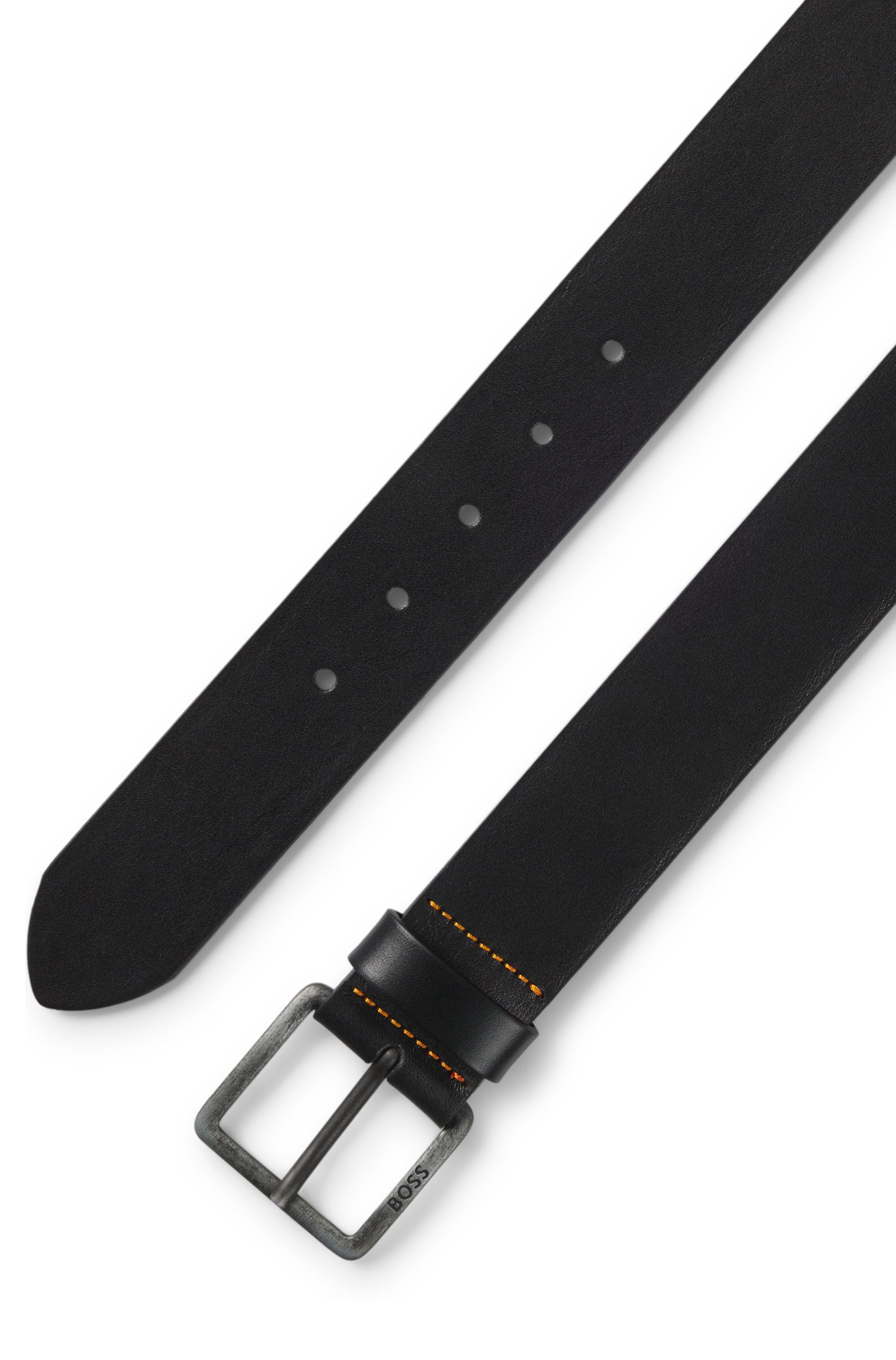 Leather belt with logo buckle