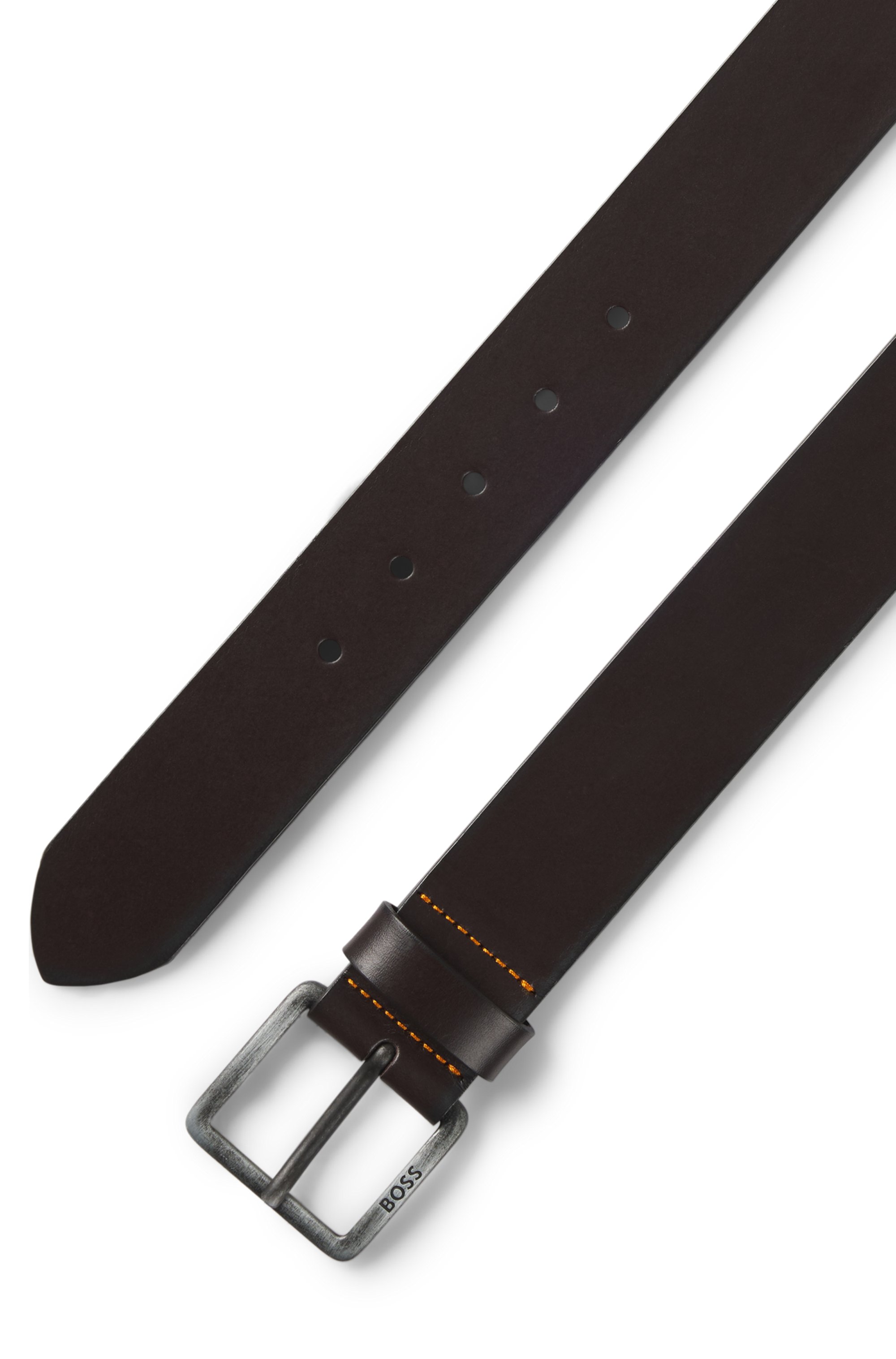 Leather belt with logo buckle
