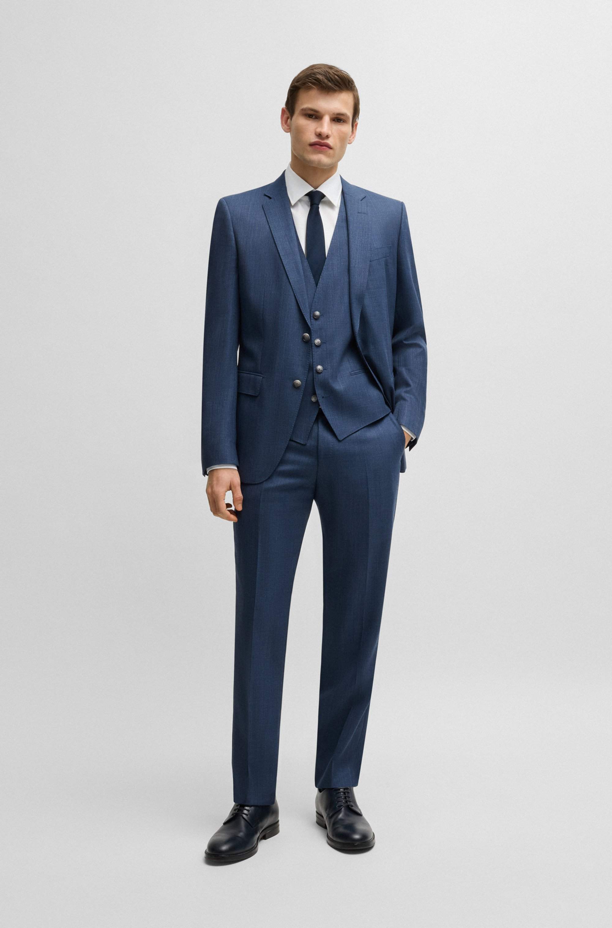 Slim-fit three-piece suit in patterned stretch wool