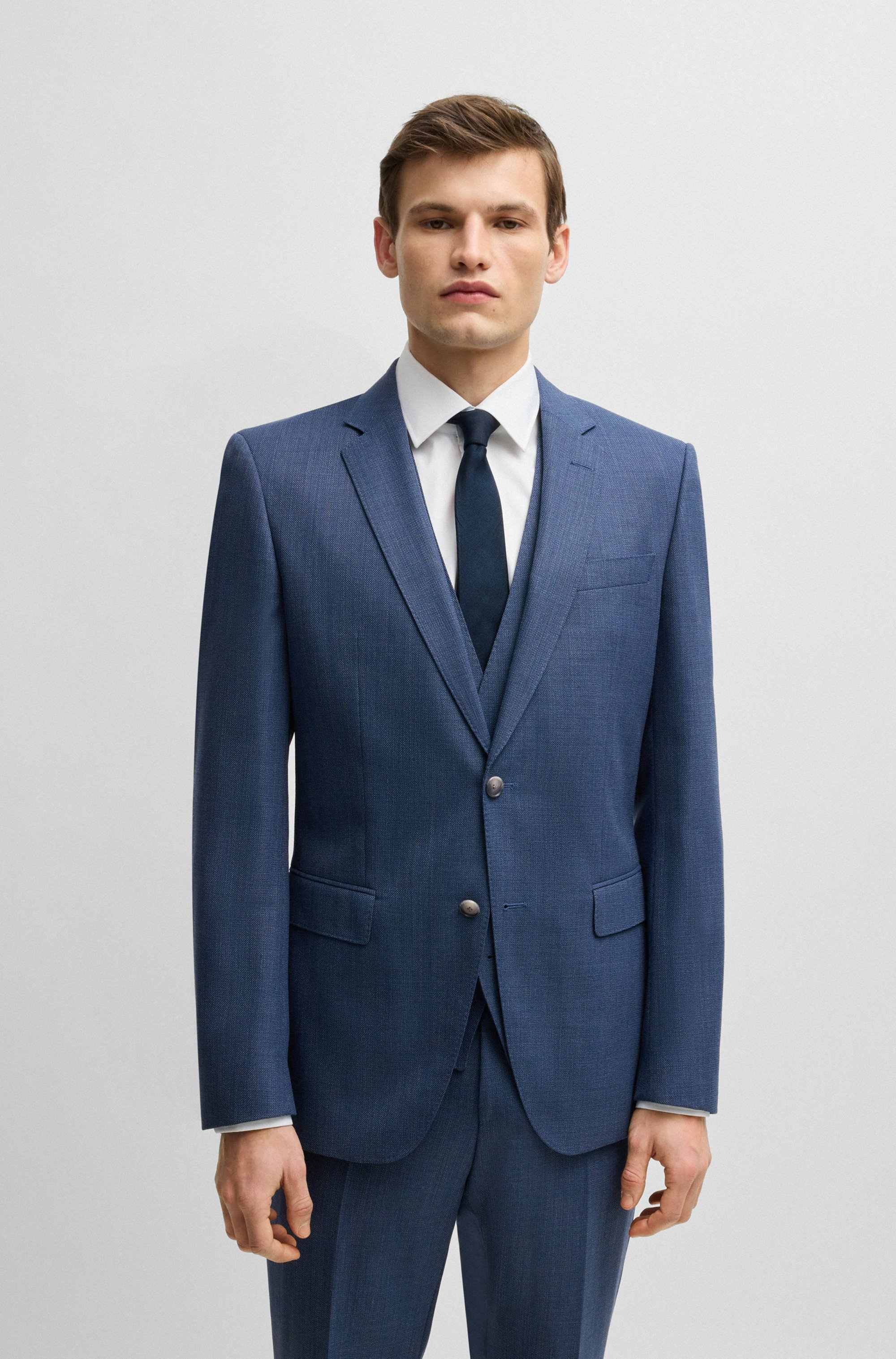 Slim-fit three-piece suit in patterned stretch wool