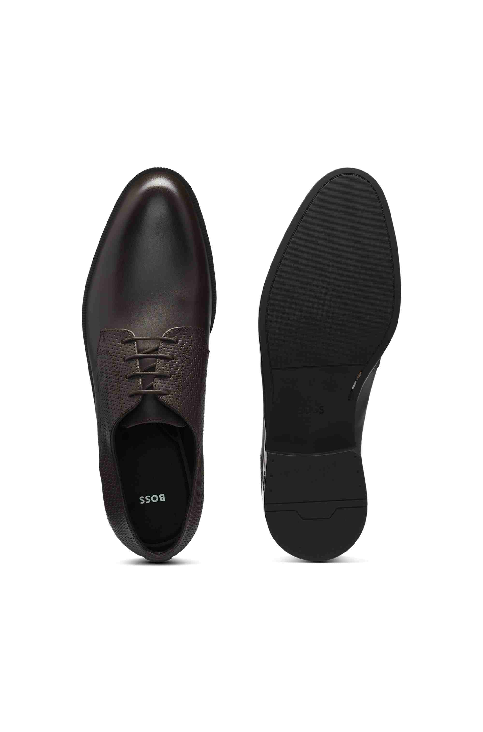 Derby shoes in printed and smooth leather