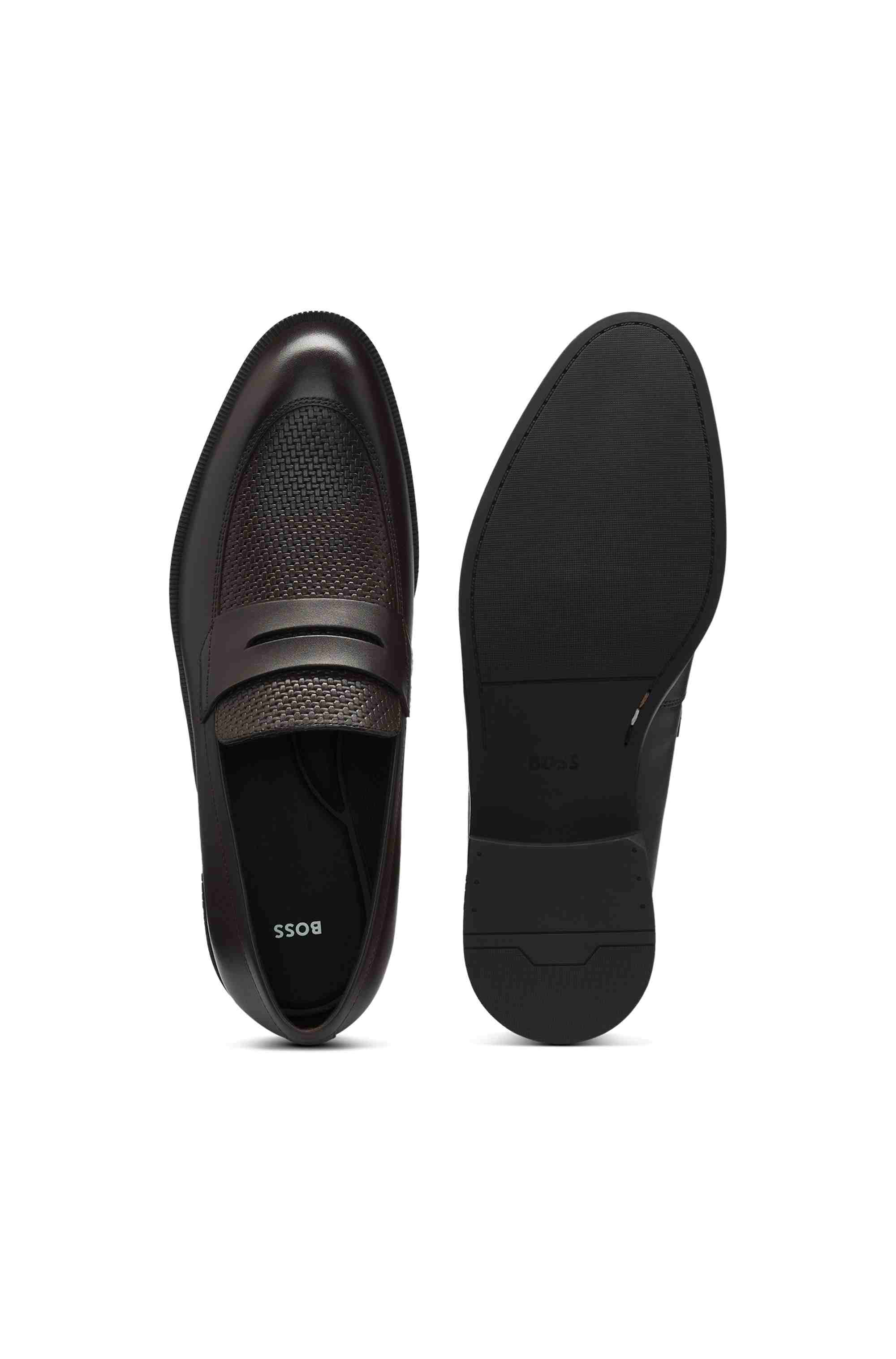 Penny loafers in printed and smooth leather