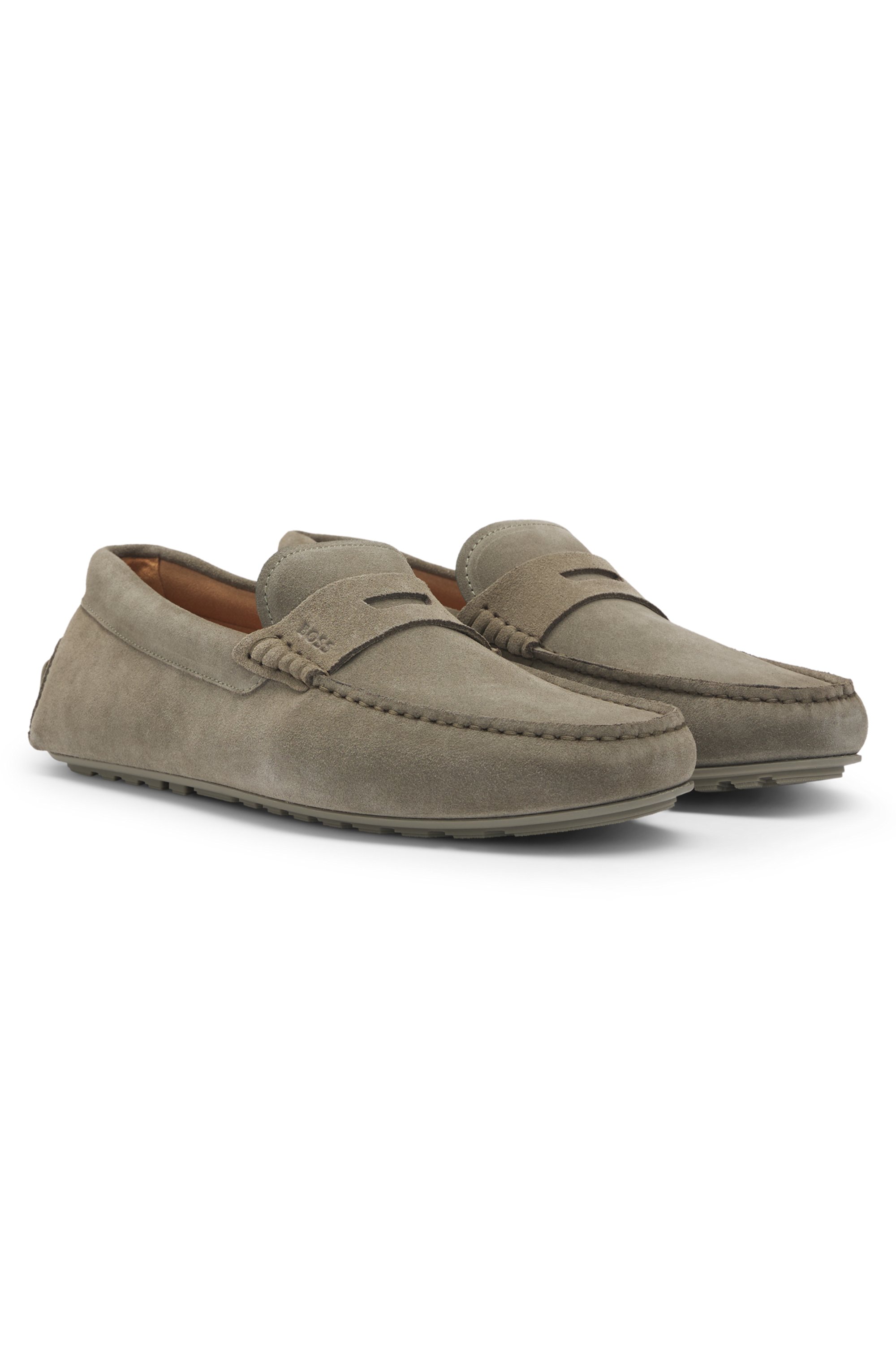 Suede moccasins with penny trim